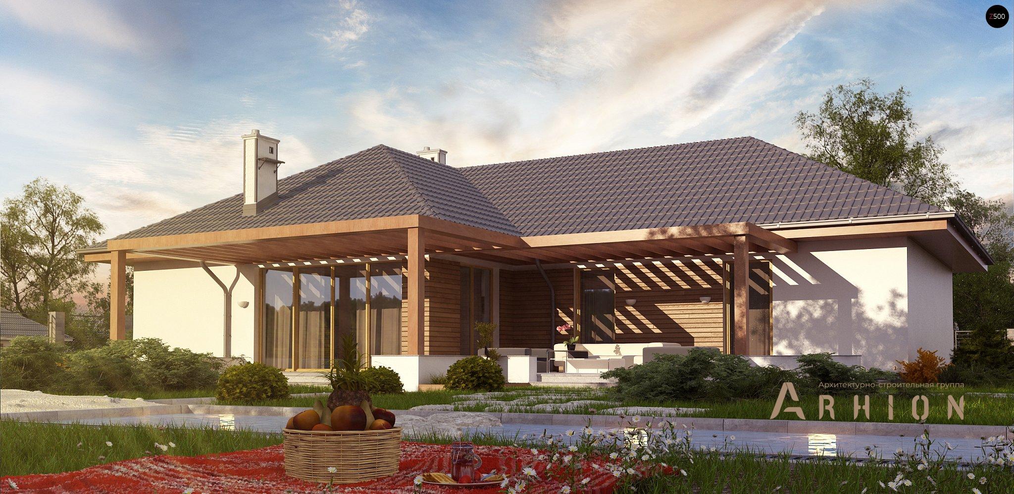 5. Проект одноэтажного дома в современном стиле с четырехскатной, Z190, площадью - 166 кв c терассой, гаражом