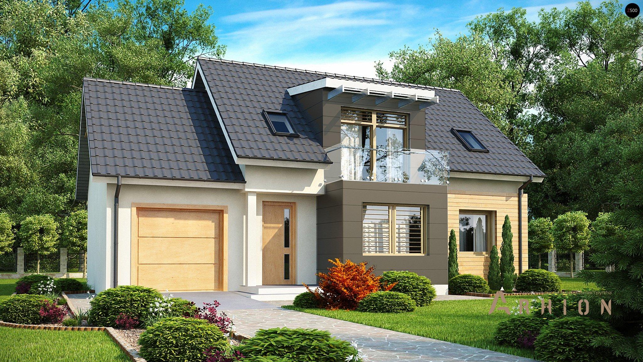 1. Проект одноэтажного дома в канадском стиле с двускатной кровлей, Z192, площадью - 162 кв c мансардой, терассой, балконом, гаражом, эркером