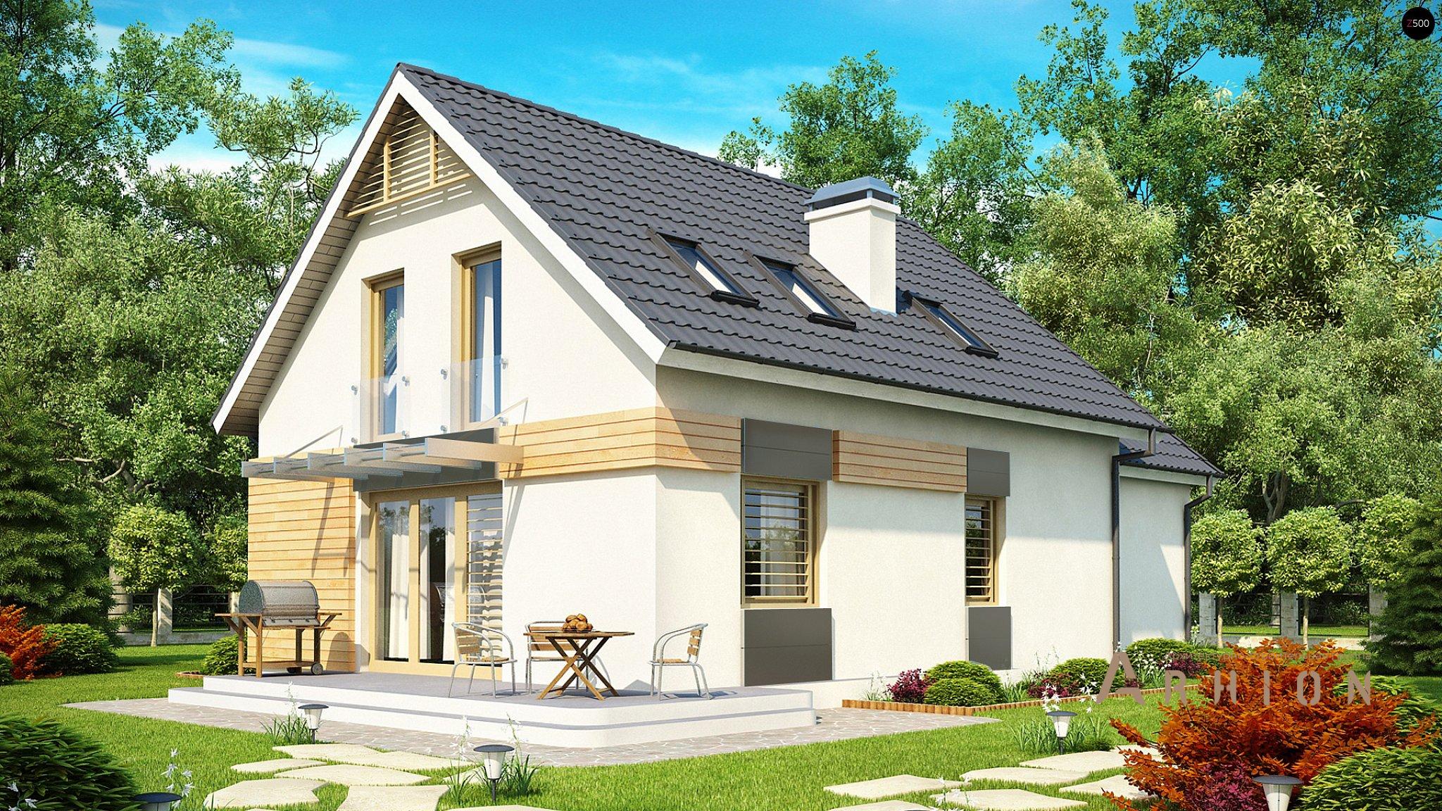 2. Проект одноэтажного дома в канадском стиле с двускатной кровлей, Z192, площадью - 162 кв c мансардой, терассой, балконом, гаражом, эркером