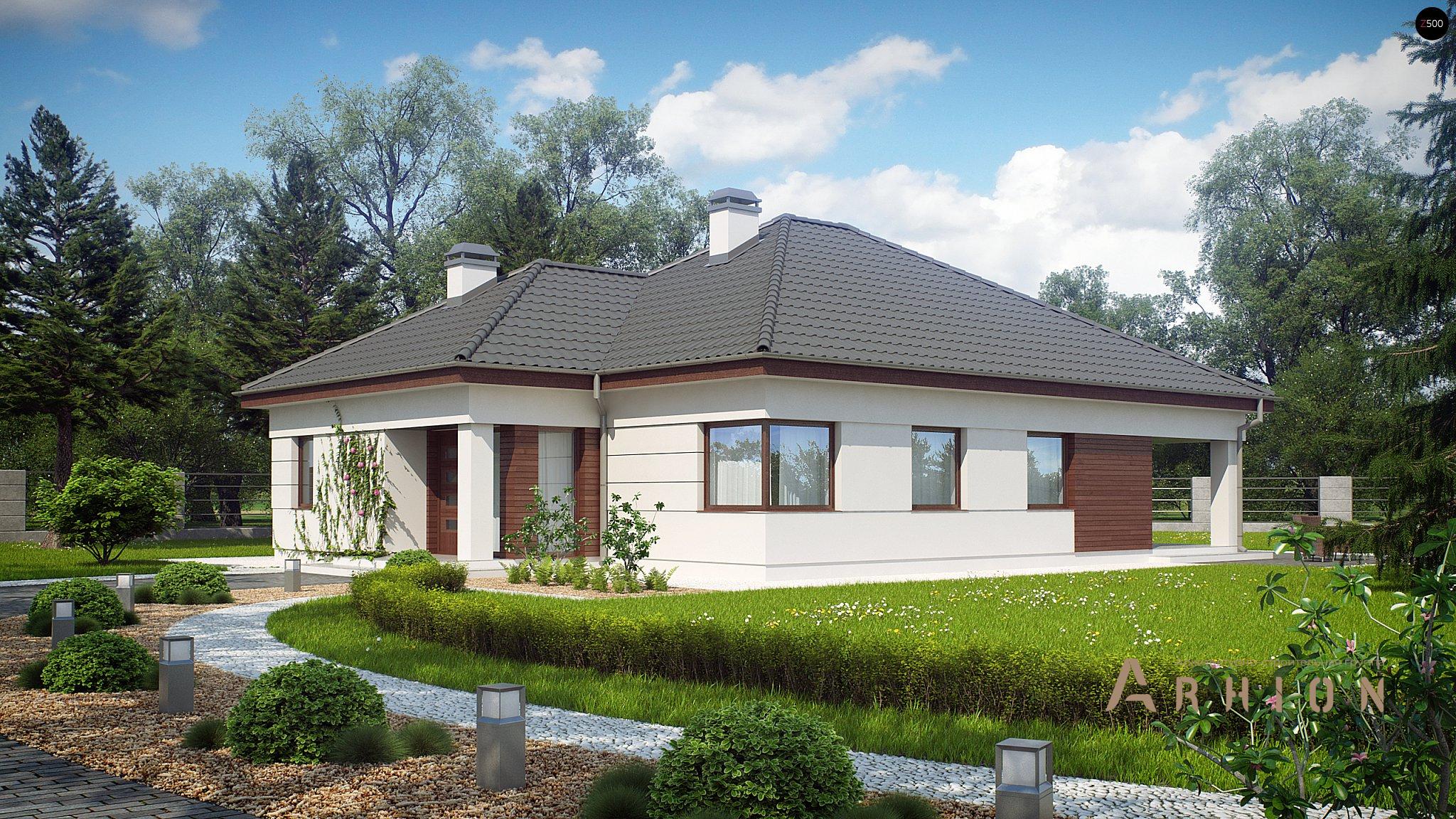 1. Проект одноэтажного дома в современном стиле с четырехскатной, Z195, площадью - 156 кв c терассой