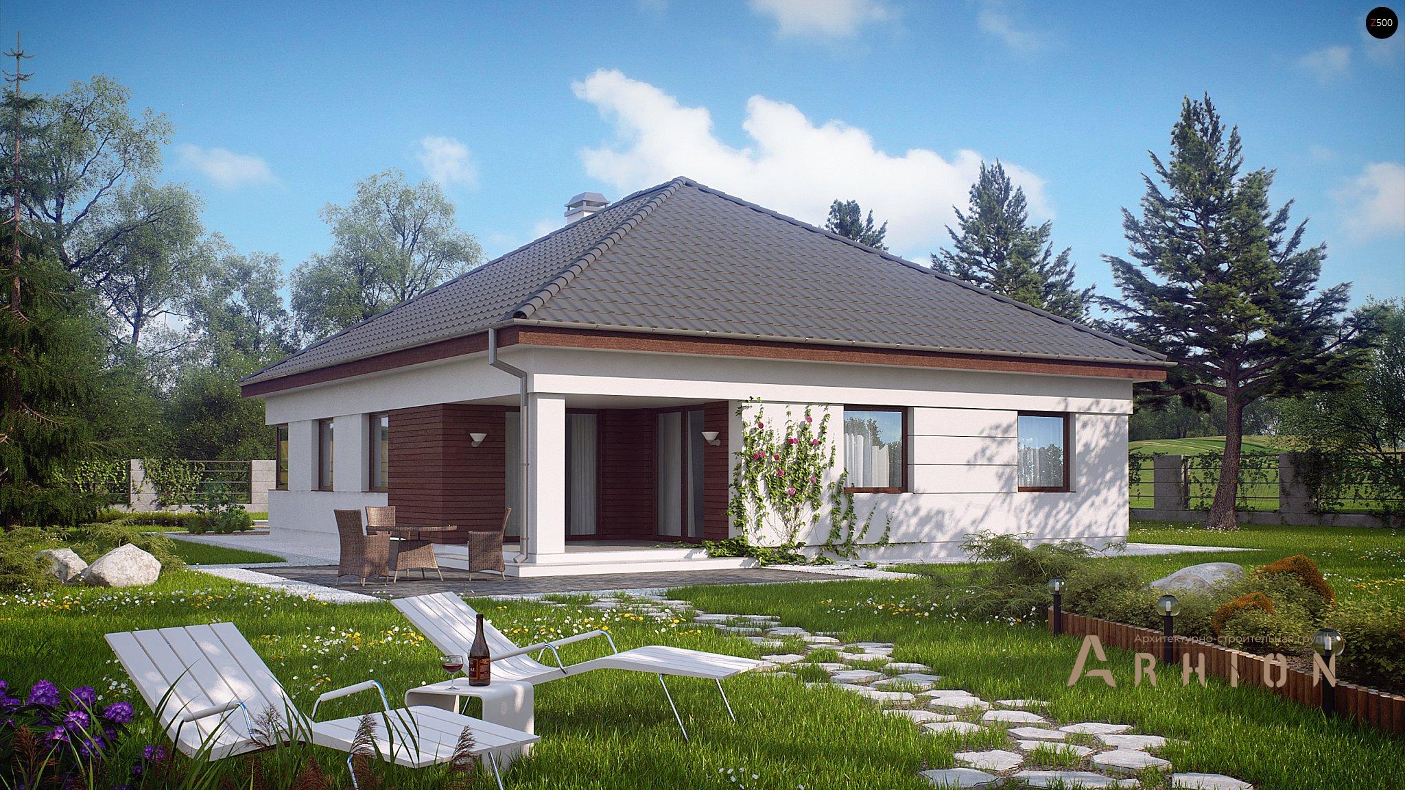 12. Проект одноэтажного дома в современном стиле с четырехскатной, Z195, площадью - 156 кв c терассой