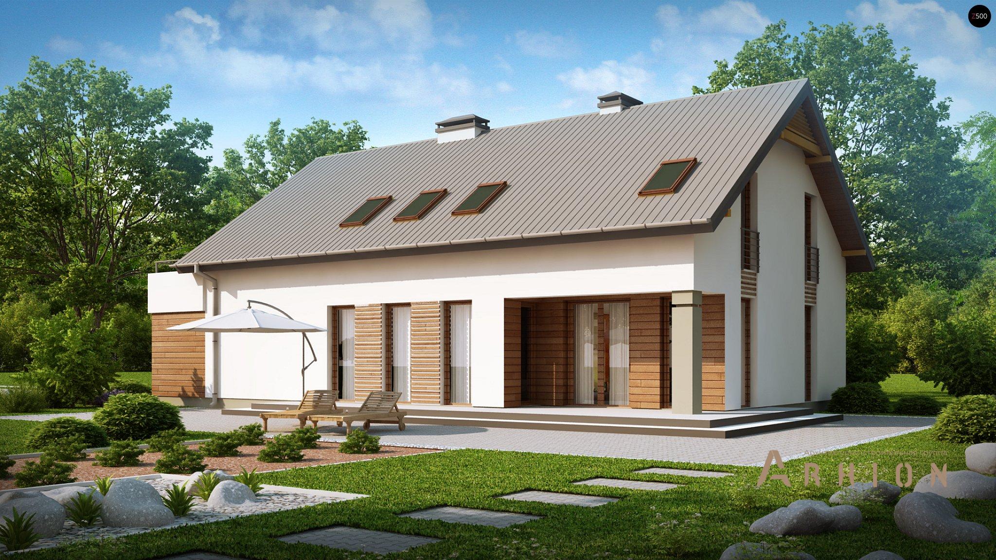 2. Проект одноэтажного дома в стиле шале с двускатной кровлей, Z198, площадью - 228 кв c мансардой, терассой, балконом, гаражом