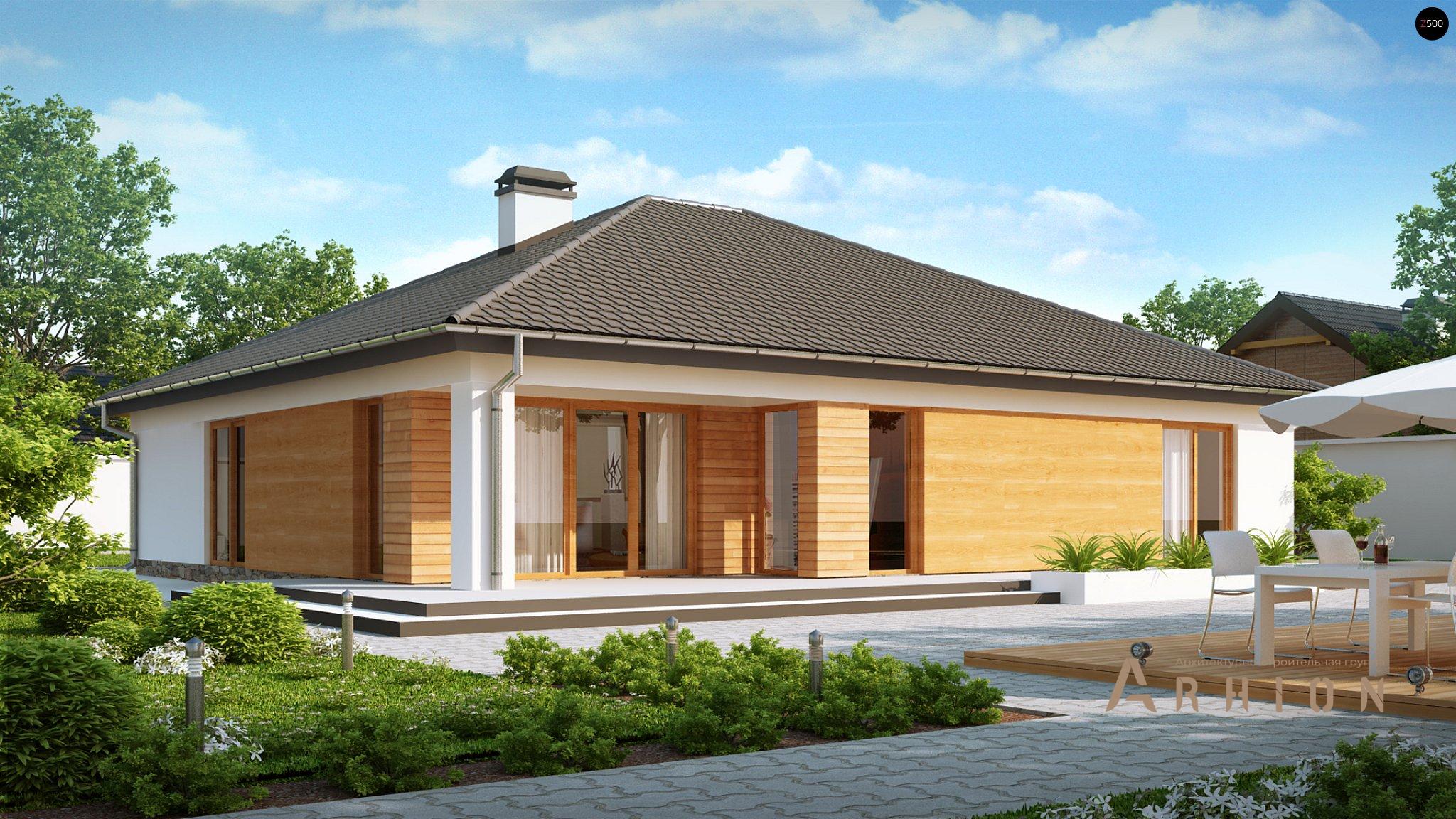 2. Проект одноэтажного дома в современном стиле с четырехскатной, Z199, площадью - 217 кв c терассой, гаражом