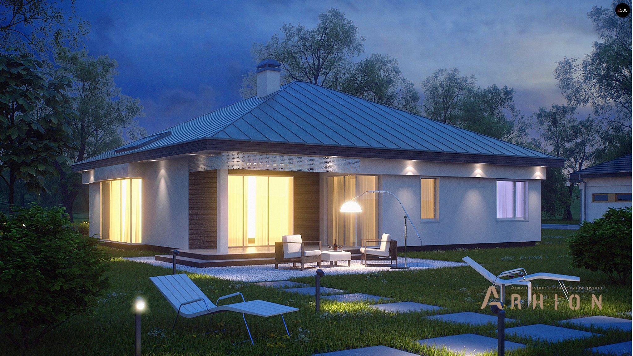 16. Проект одноэтажного дома в современном стиле с четырехскатной, Z200, площадью - 166 кв c терассой, гаражом, эркером