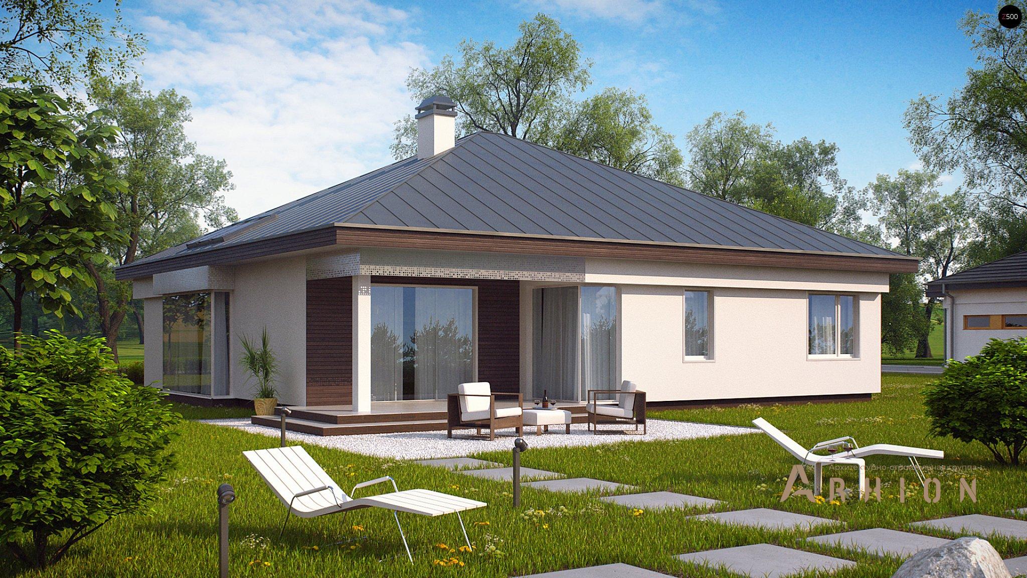 18. Проект одноэтажного дома в современном стиле с четырехскатной, Z200, площадью - 166 кв c терассой, гаражом, эркером