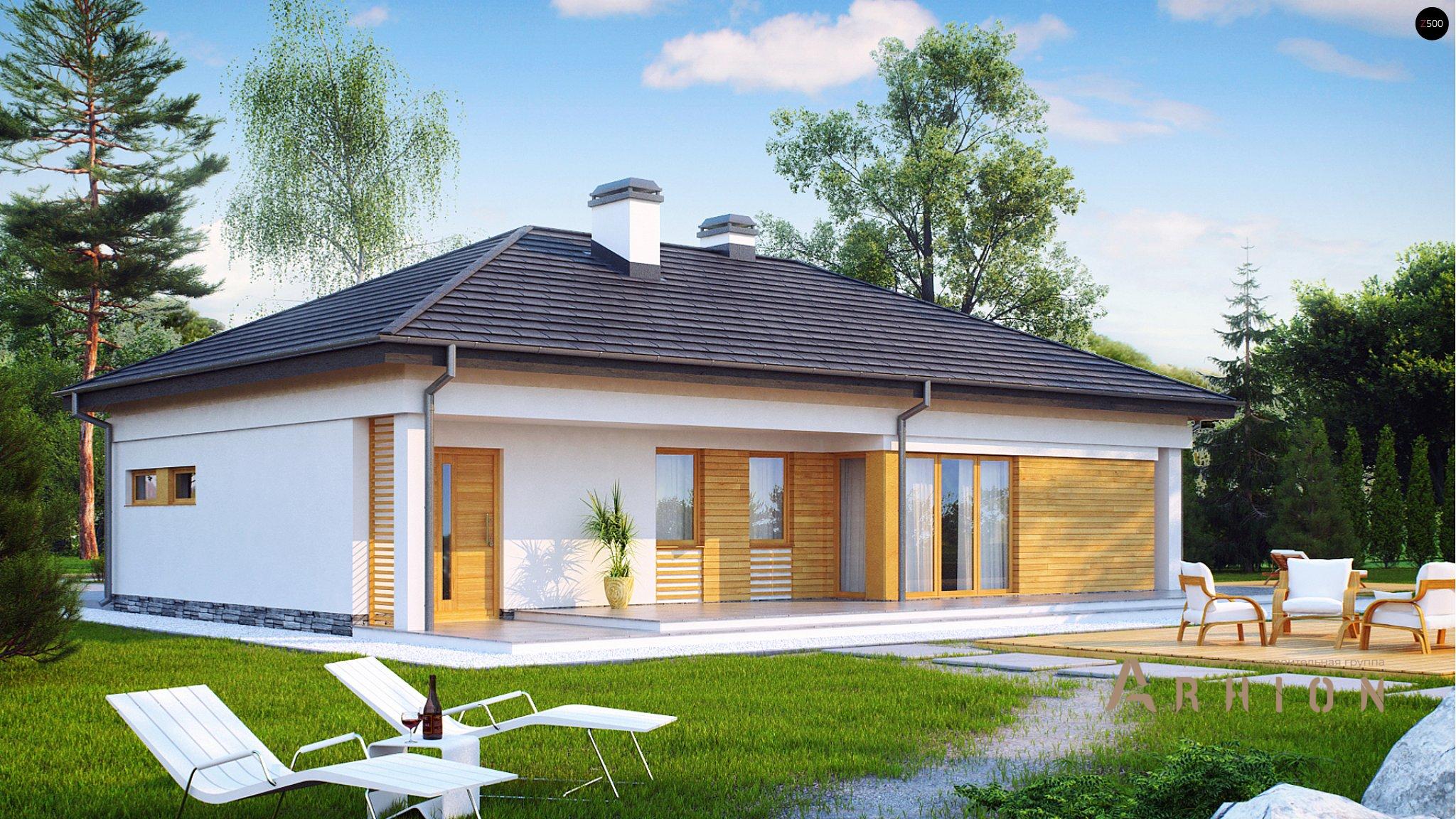 13. Проект одноэтажного дома в современном стиле с четырехскатной, Z204, площадью - 150 кв c терассой, гаражом