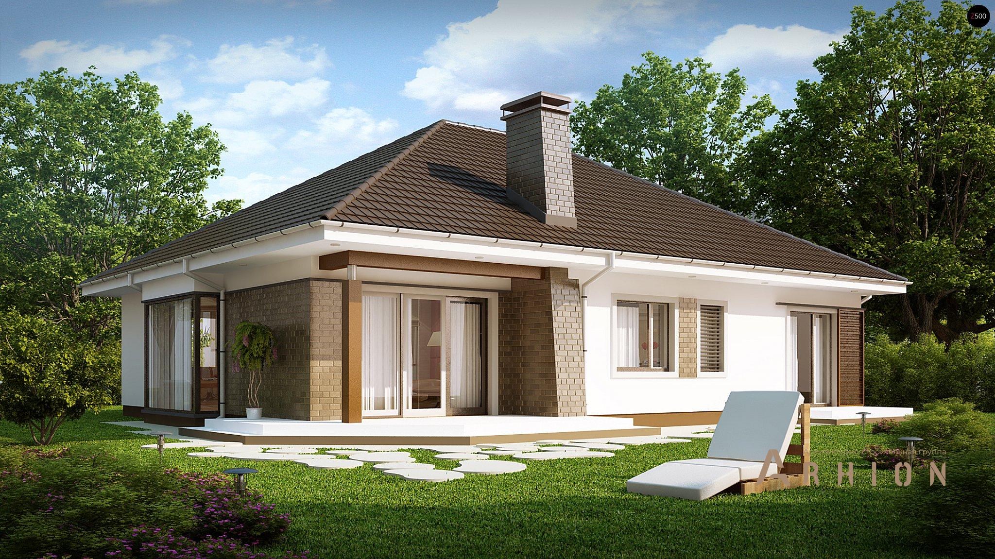 1. Проект одноэтажного дома в современном стиле с четырехскатной, Z205, площадью - 159 кв c терассой, гаражом, эркером