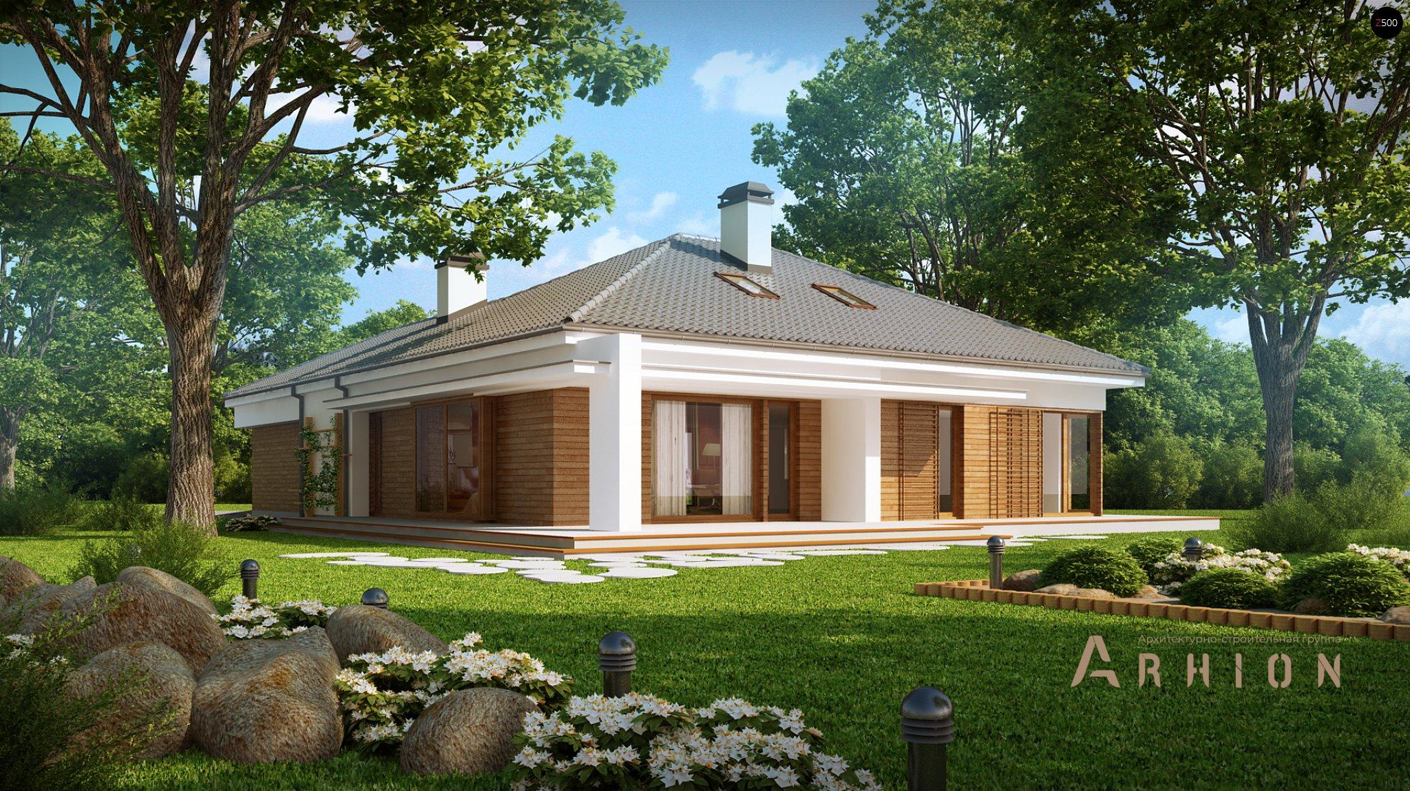 2. Проект одноэтажного дома в современном стиле с плоской кровлей , Z206, площадью - 172 кв c терассой, гаражом, эркером