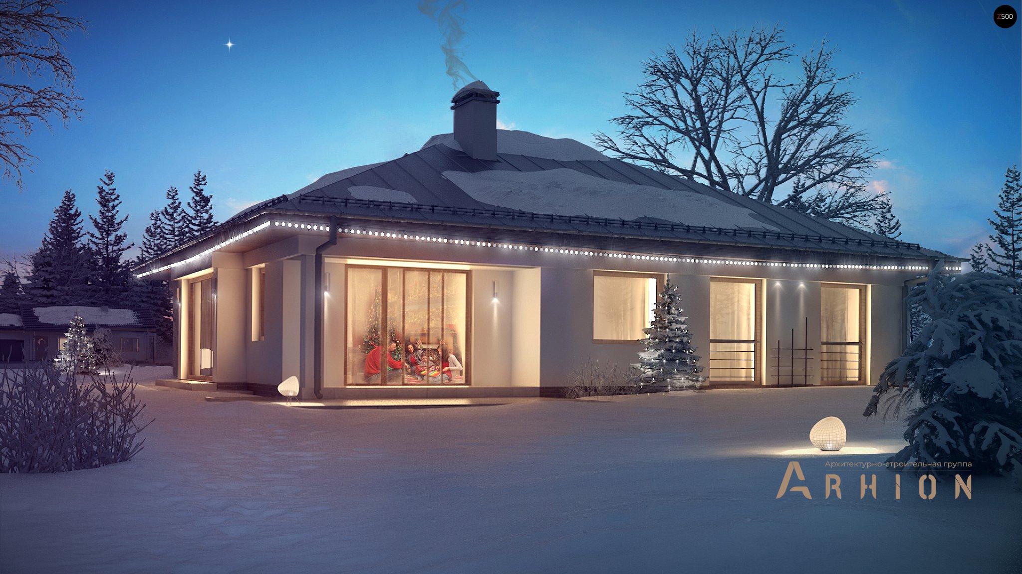 1. Проект одноэтажного дома в современном стиле с четырехскатной, Z207, площадью - 176 кв c терассой, гаражом