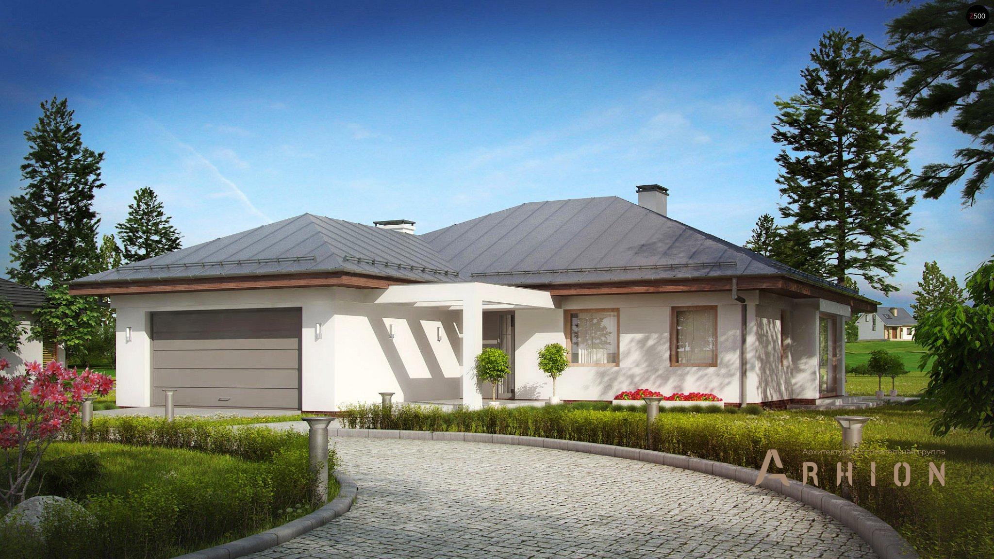 12. Проект одноэтажного дома в современном стиле с четырехскатной, Z207, площадью - 176 кв c терассой, гаражом