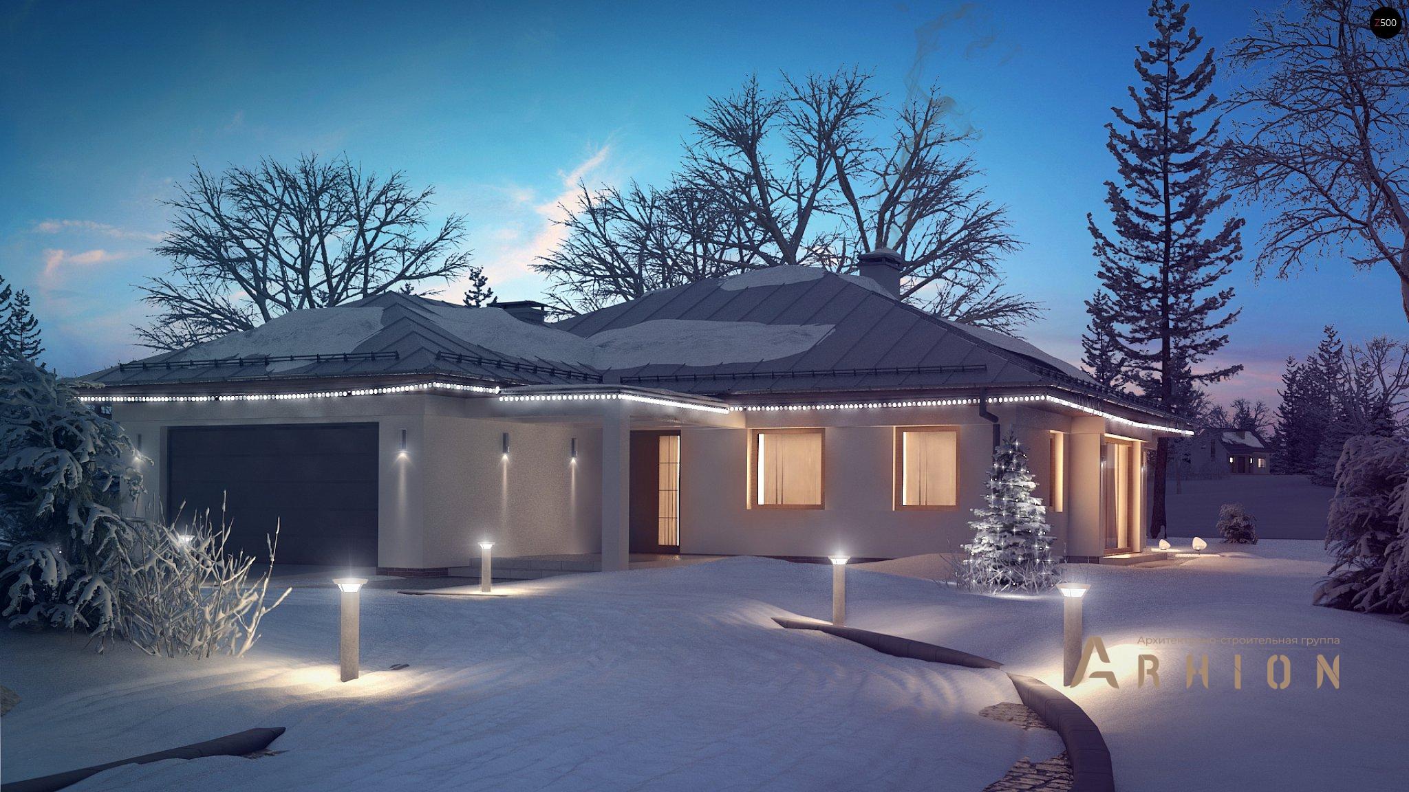 14. Проект одноэтажного дома в современном стиле с четырехскатной, Z207, площадью - 176 кв c терассой, гаражом