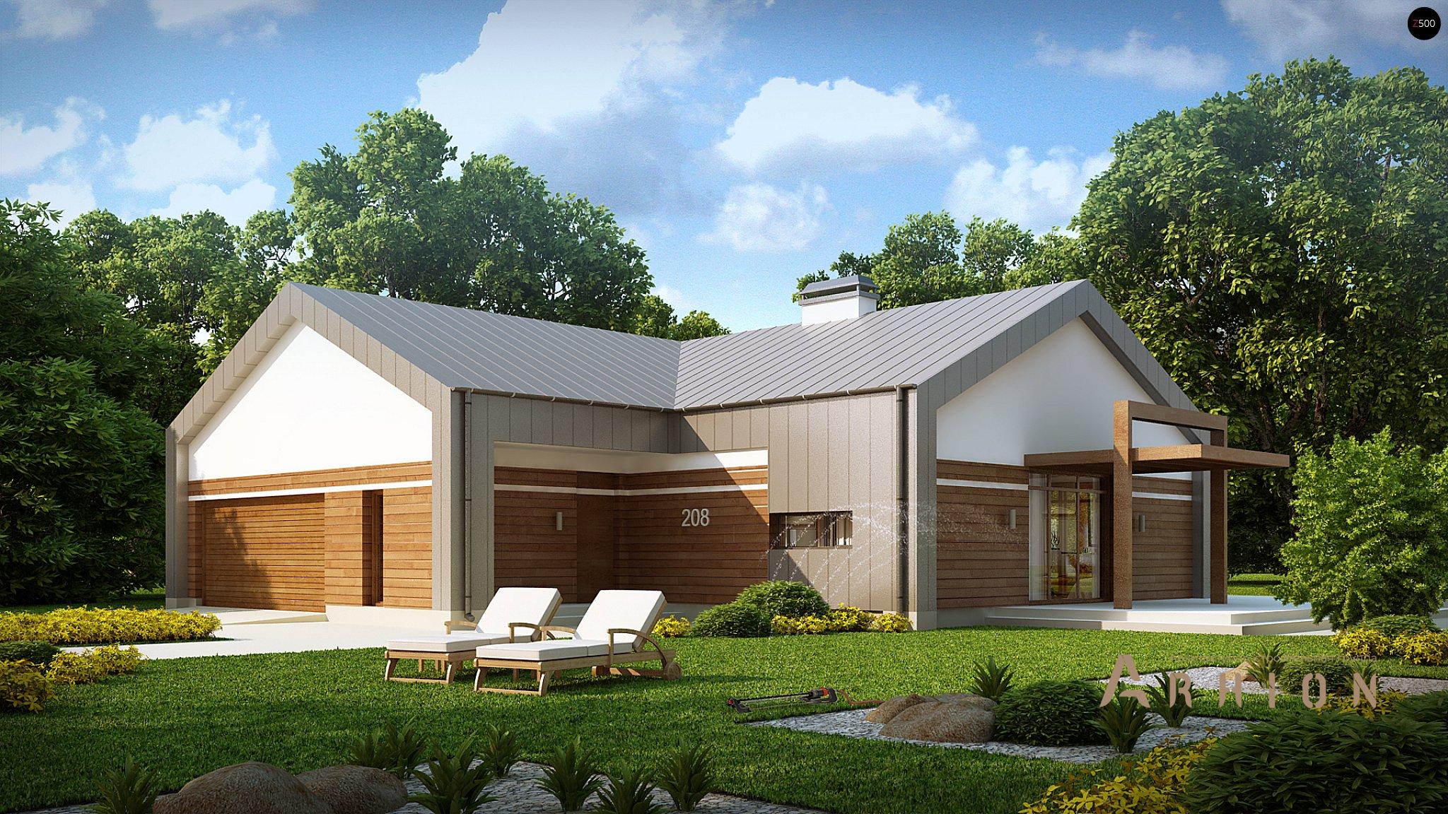 1. Проект одноэтажного дома в стиле барн с двускатной кровлей, Z208, площадью - 153 кв c терассой, гаражом