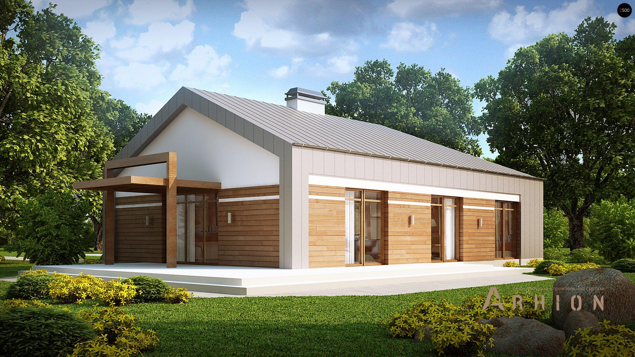 2. Проект одноэтажного дома в стиле барн с двускатной кровлей, Z208, площадью - 153 кв c терассой, гаражом