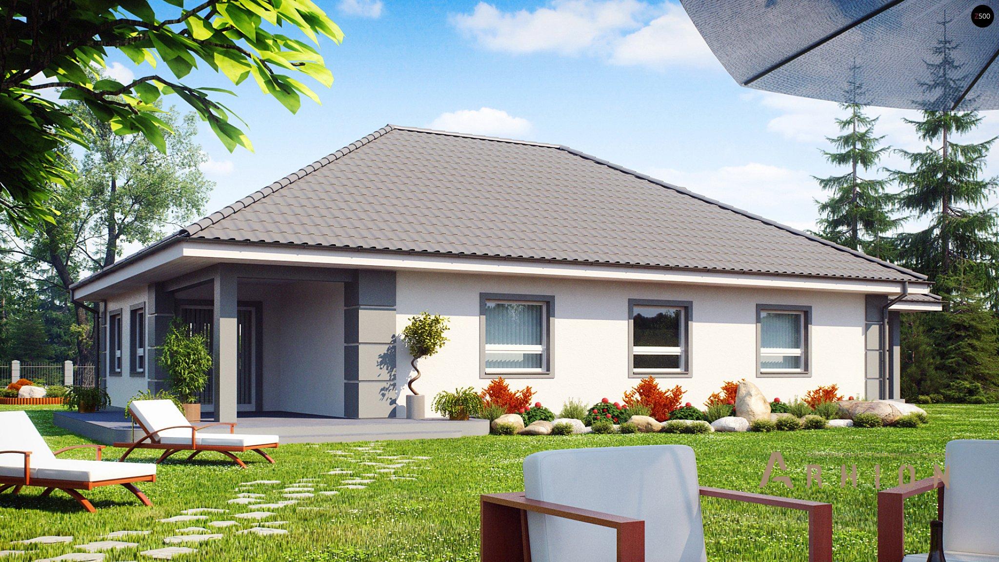 2. Проект одноэтажного дома в современном стиле с четырехскатной, Z21, площадью - 203 кв c терассой, гаражом, эркером