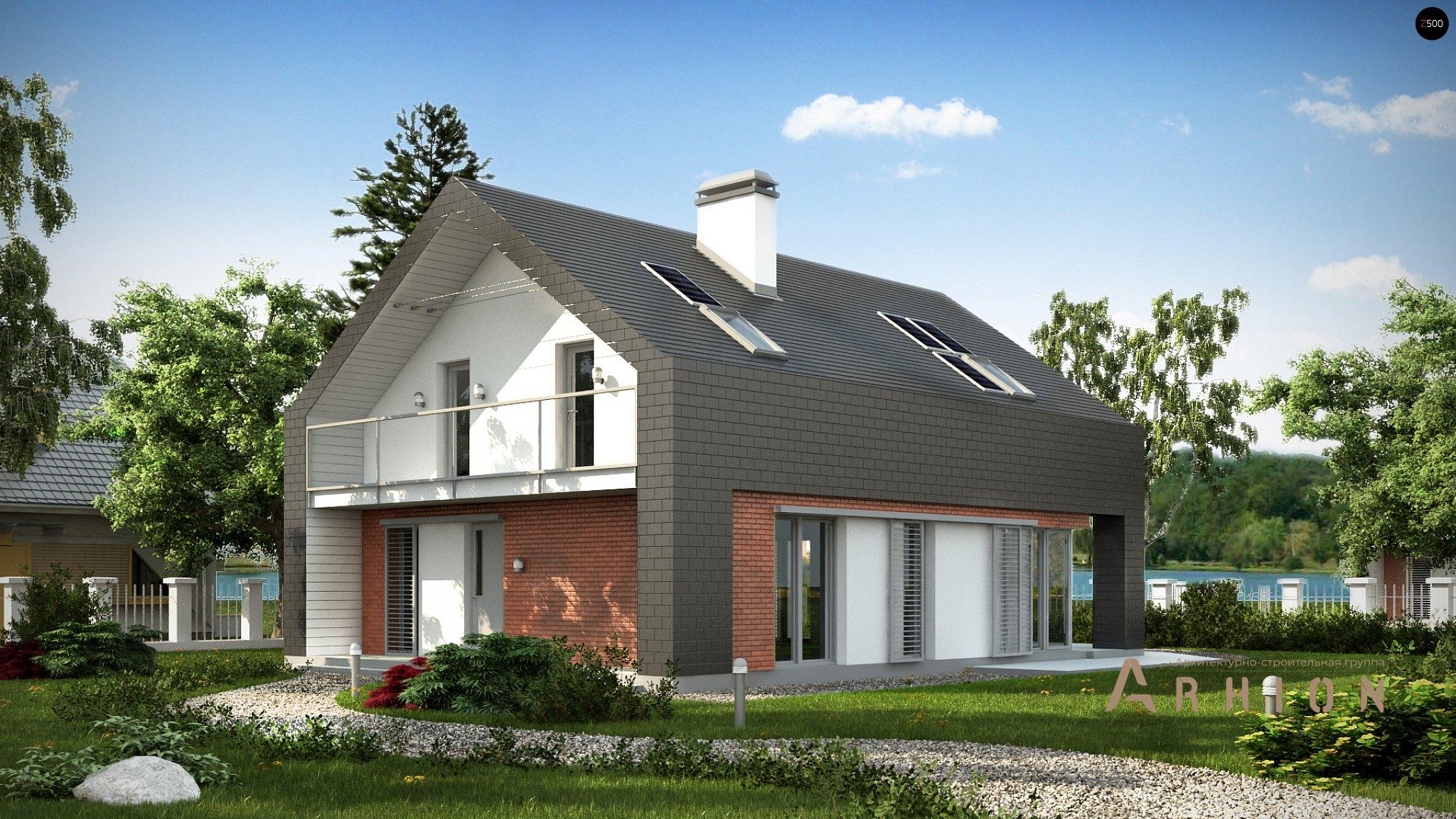 1. Проект одноэтажного дома в стиле барн с двускатной кровлей, Z215, площадью - 152 кв c мансардой, терассой, балконом