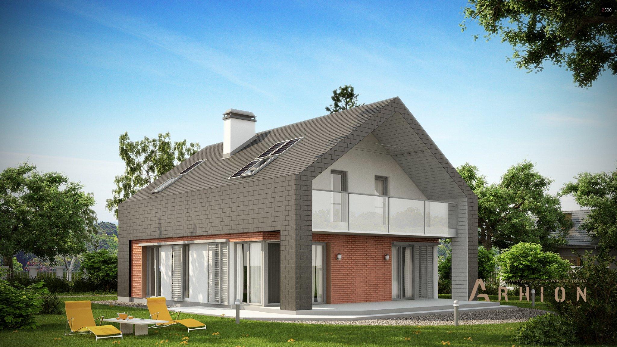 2. Проект одноэтажного дома в стиле барн с двускатной кровлей, Z215, площадью - 152 кв c мансардой, терассой, балконом