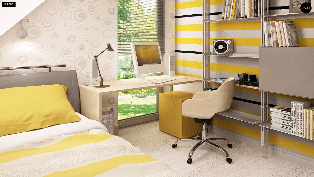 13. Проект одноэтажного дома в современном стиле с двускатной кровлей, Z216, площадью - 100 кв c мансардой