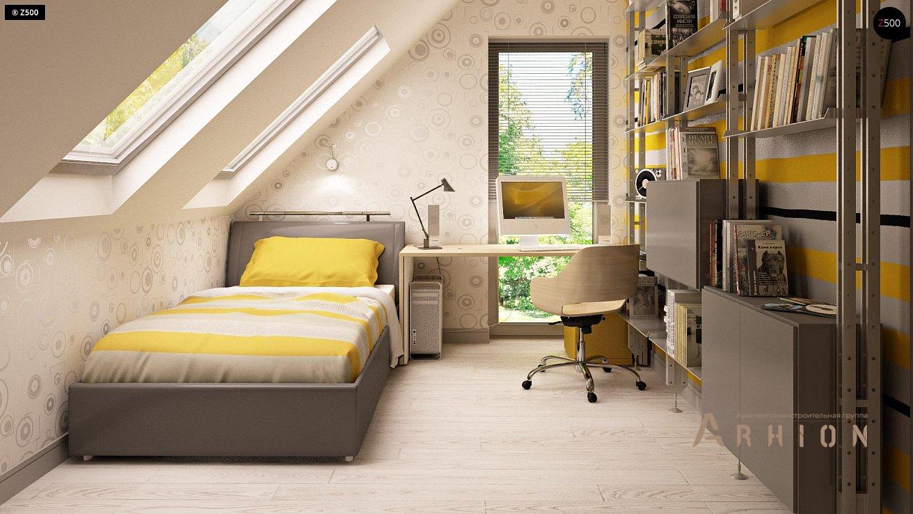 12. Проект одноэтажного дома в современном стиле с двускатной кровлей, Z216, площадью - 100 кв c мансардой