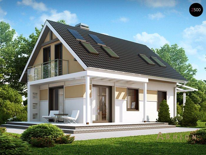1. Проект одноэтажного дома в современном стиле с двускатной кровлей, Z216, площадью - 100 кв c мансардой