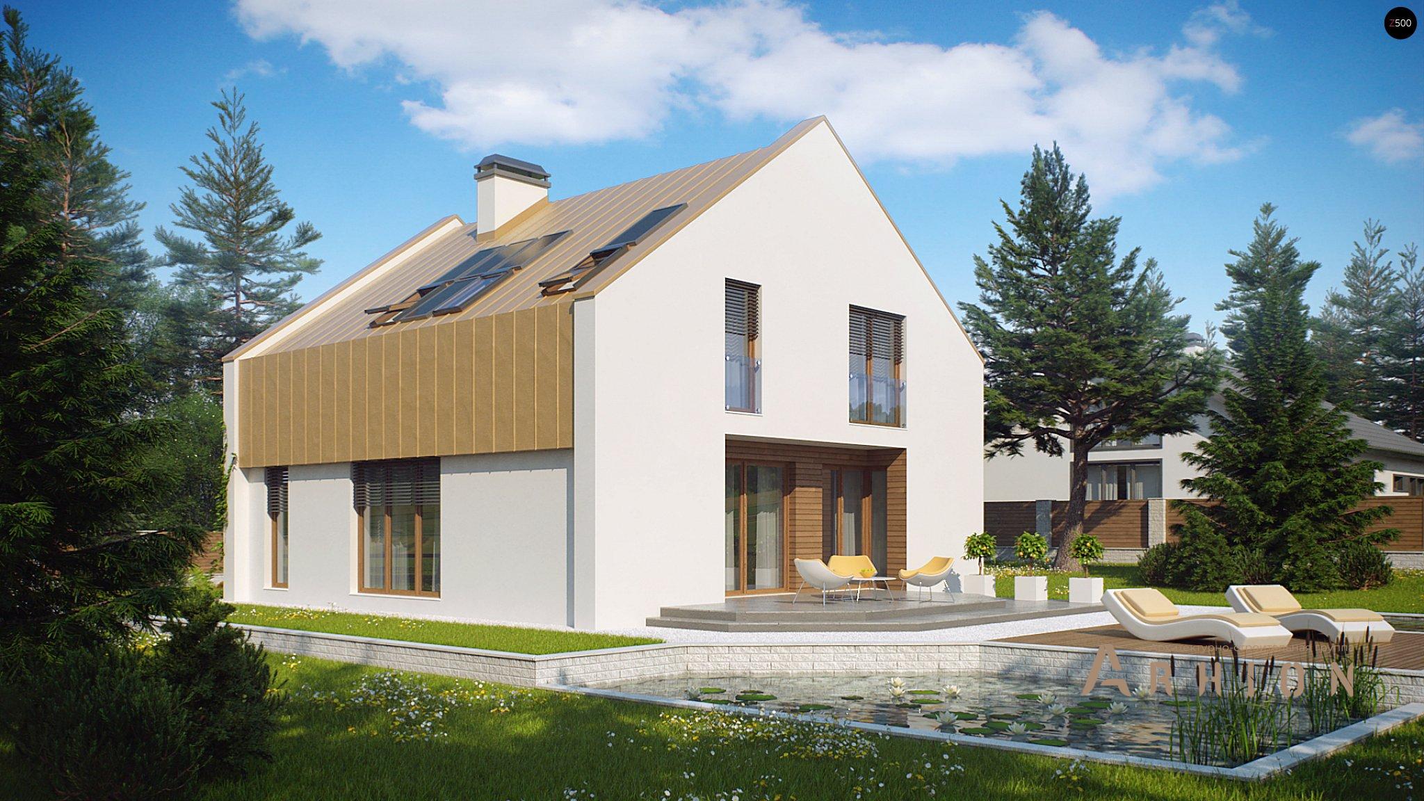 2. Проект одноэтажного дома в стиле барн с двускатной кровлей, Z218, площадью - 159 кв c мансардой, терассой