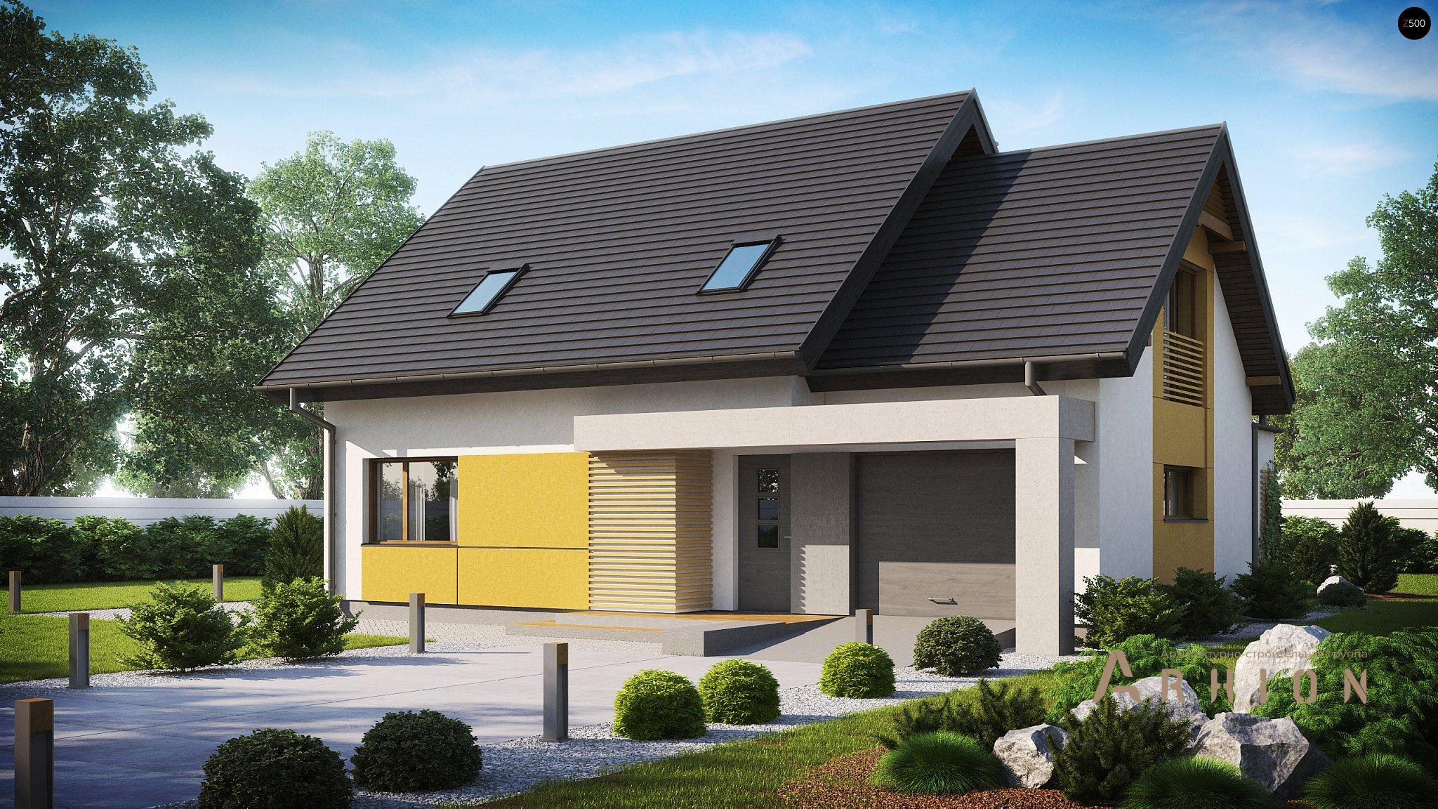 1. Проект одноэтажного дома в современном стиле с двускатной кровлей, Z219, площадью - 165 кв c мансардой, терассой, балконом, гаражом