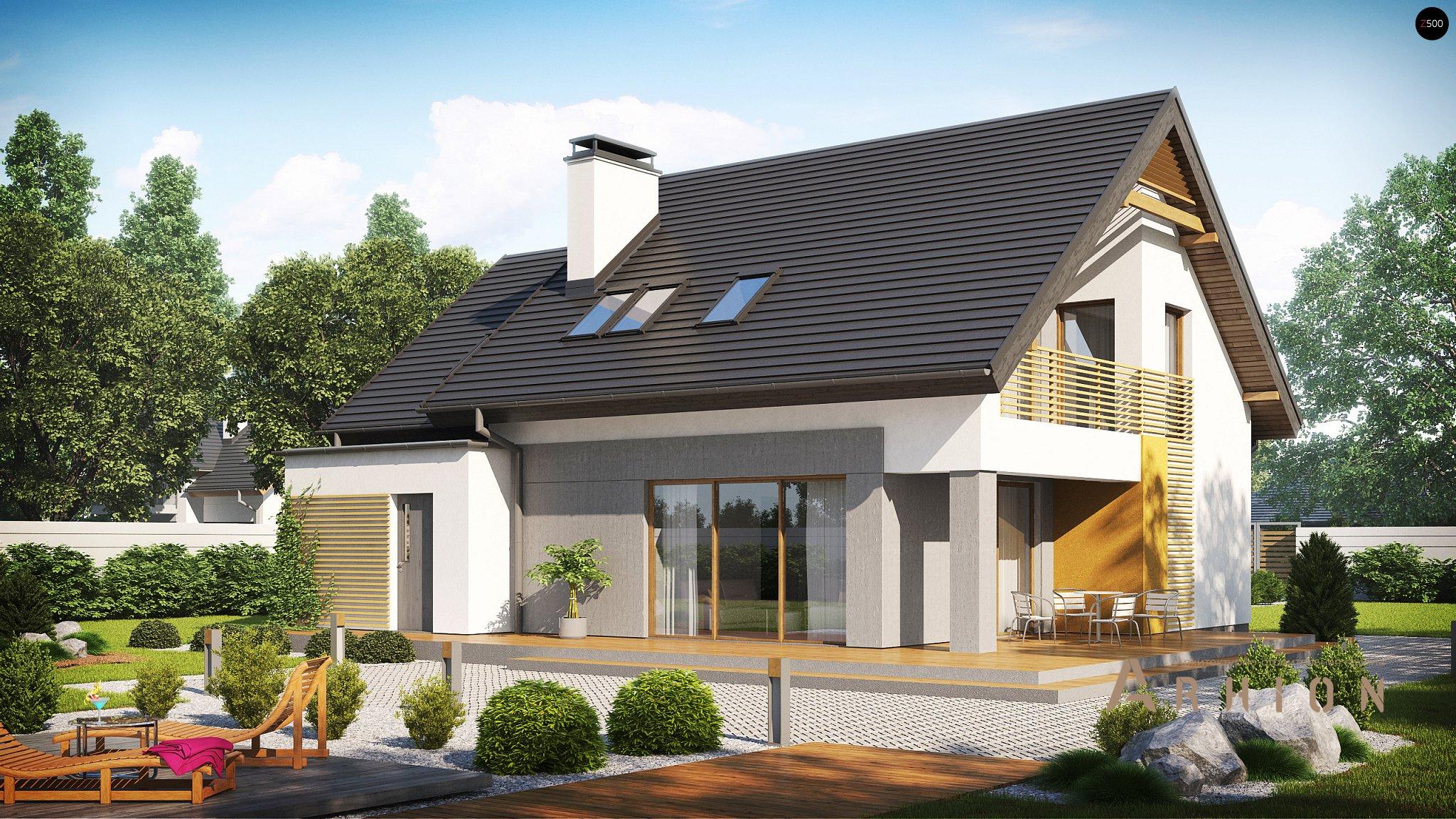 2. Проект одноэтажного дома в современном стиле с двускатной кровлей, Z219, площадью - 165 кв c мансардой, терассой, балконом, гаражом