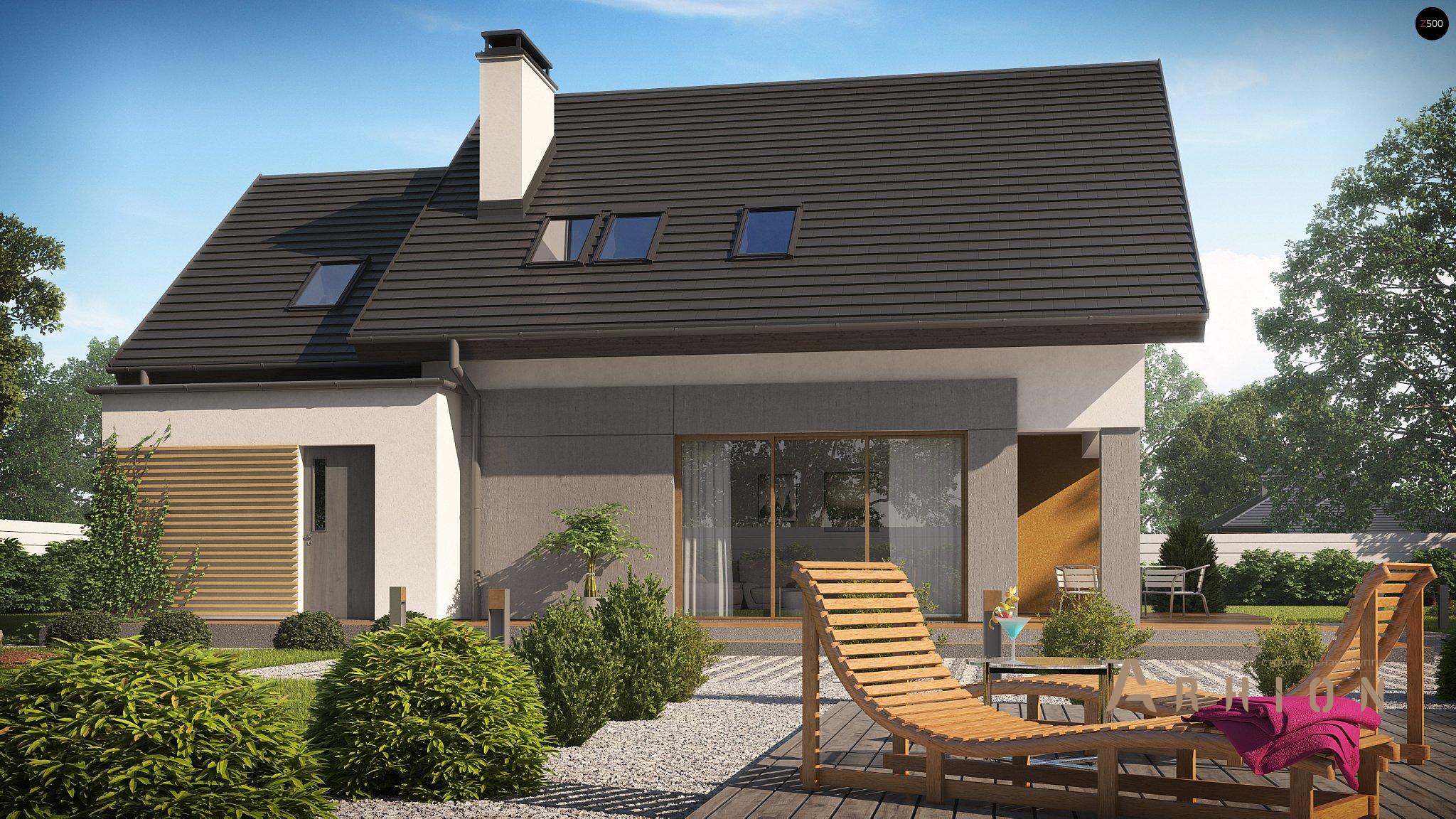 3. Проект одноэтажного дома в современном стиле с двускатной кровлей, Z219, площадью - 165 кв c мансардой, терассой, балконом, гаражом