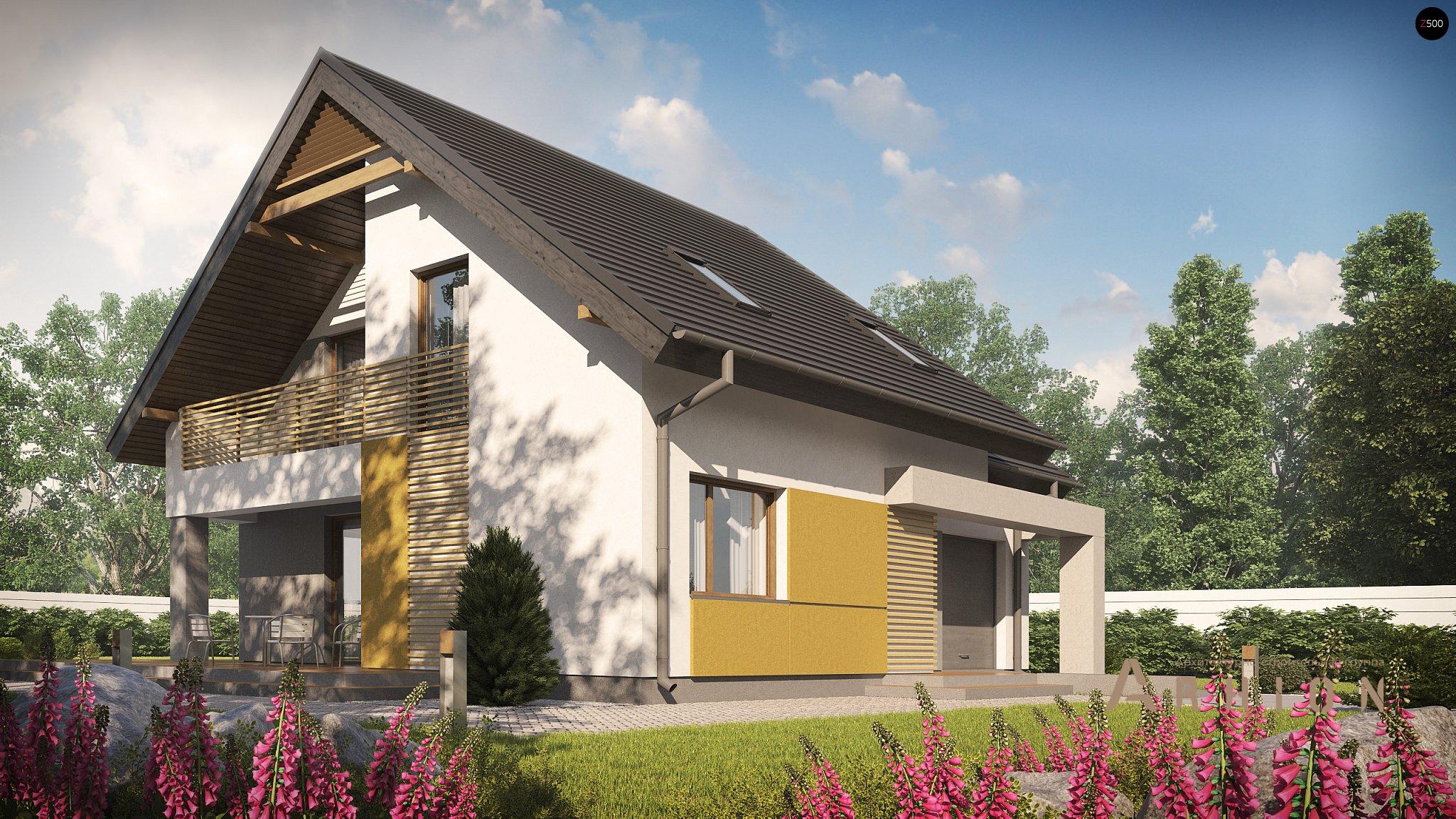 4. Проект одноэтажного дома в современном стиле с двускатной кровлей, Z219, площадью - 165 кв c мансардой, терассой, балконом, гаражом