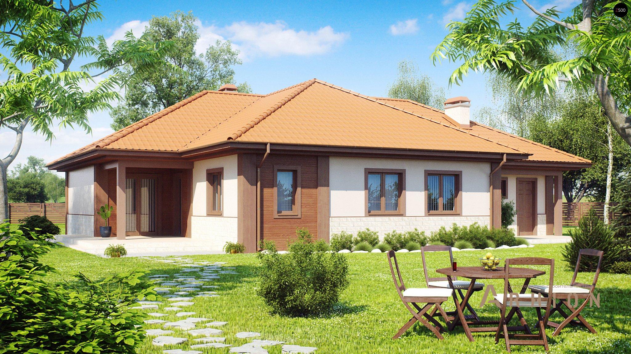 1. Проект одноэтажного дома в современном стиле с многоскатной кровлей, Z22, площадью - 188 кв c терассой, гаражом