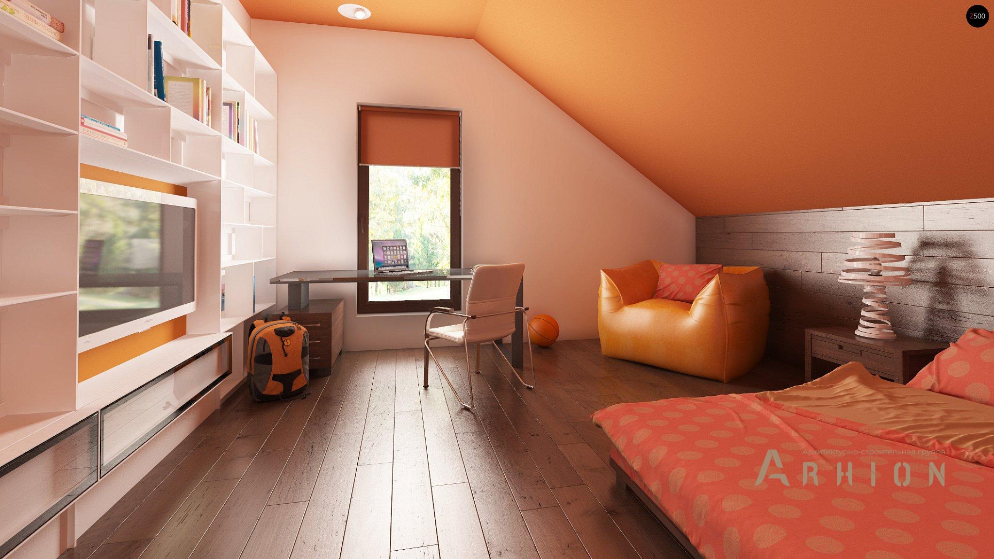 6. Проект одноэтажного дома в стиле барн с двускатной кровлей, Z222, площадью - 169 кв c мансардой, терассой, гаражом