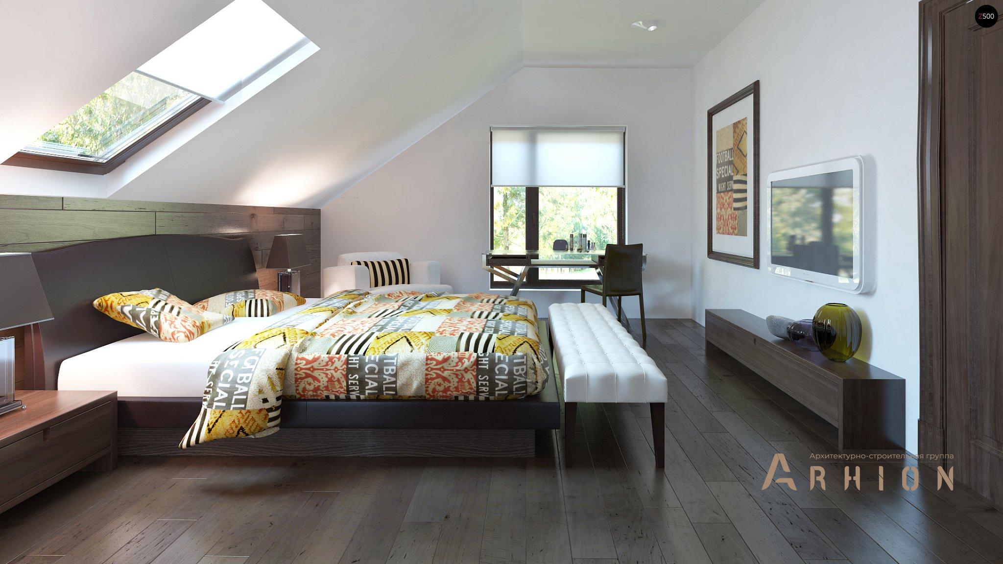 9. Проект одноэтажного дома в стиле барн с двускатной кровлей, Z222, площадью - 169 кв c мансардой, терассой, гаражом