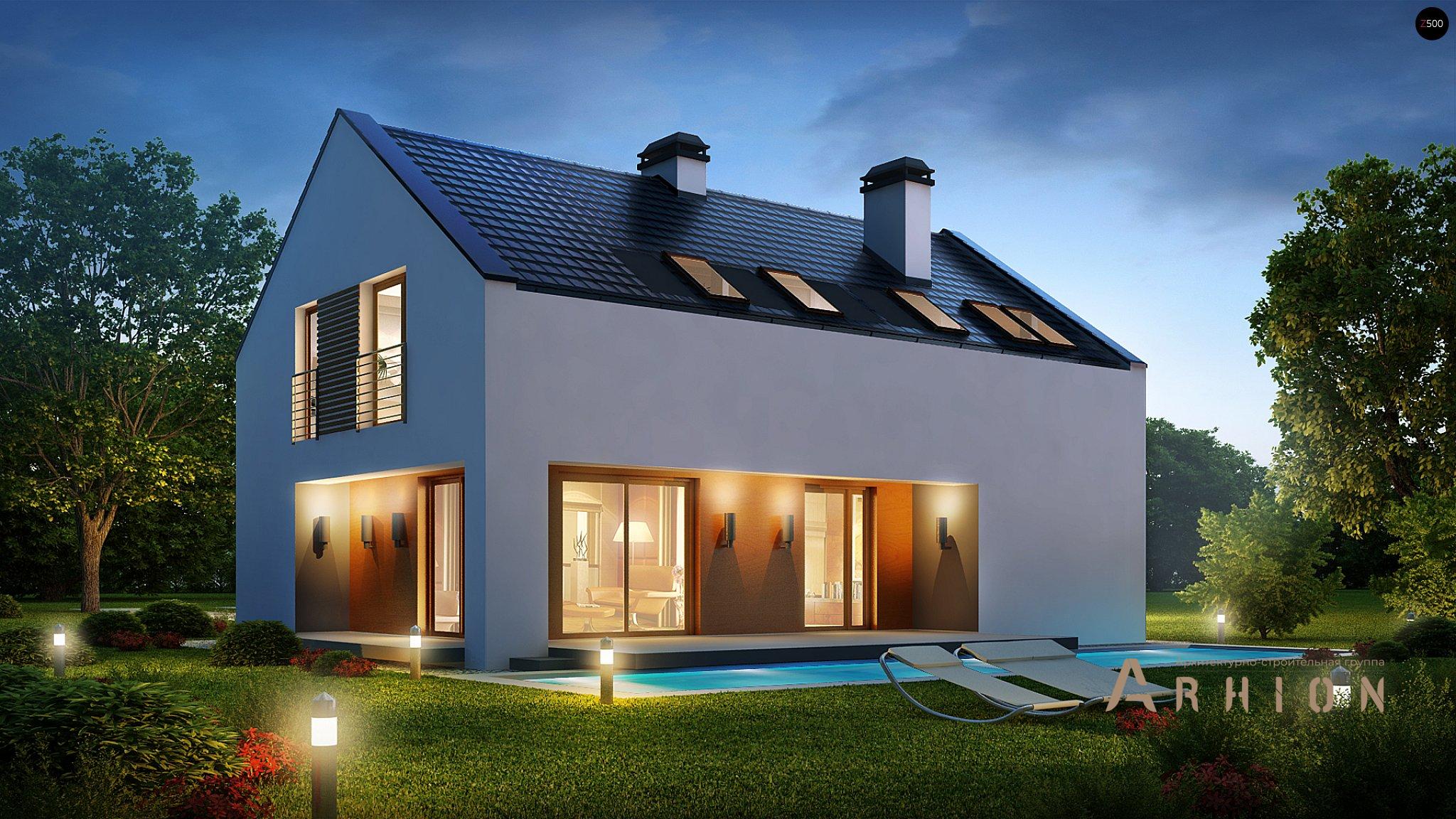 12. Проект одноэтажного дома в стиле барн с двускатной кровлей, Z222, площадью - 169 кв c мансардой, терассой, гаражом