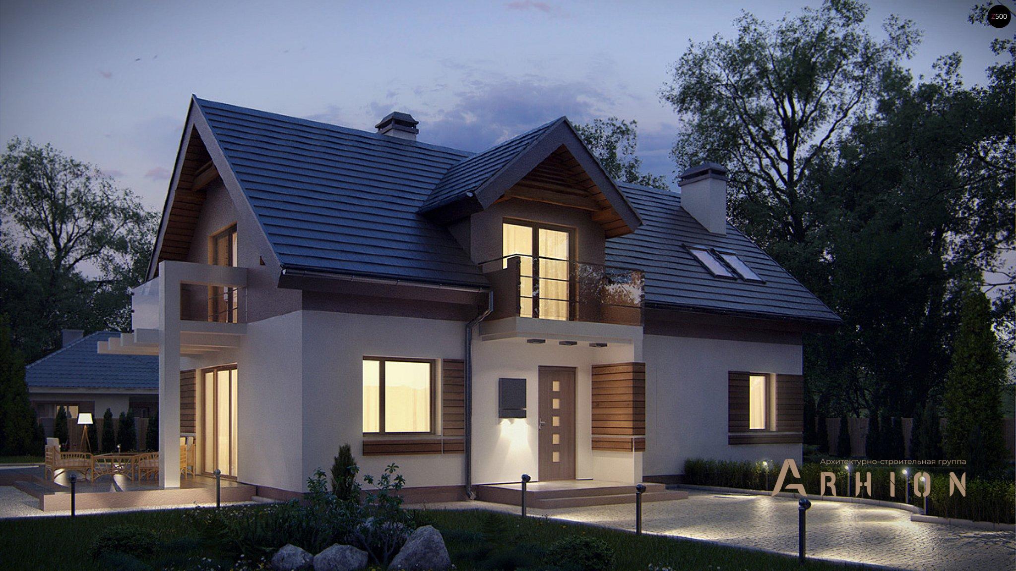 4. Проект одноэтажного дома в современном стиле с двускатной кровлей, Z223, площадью - 161 кв c мансардой, терассой, балконом