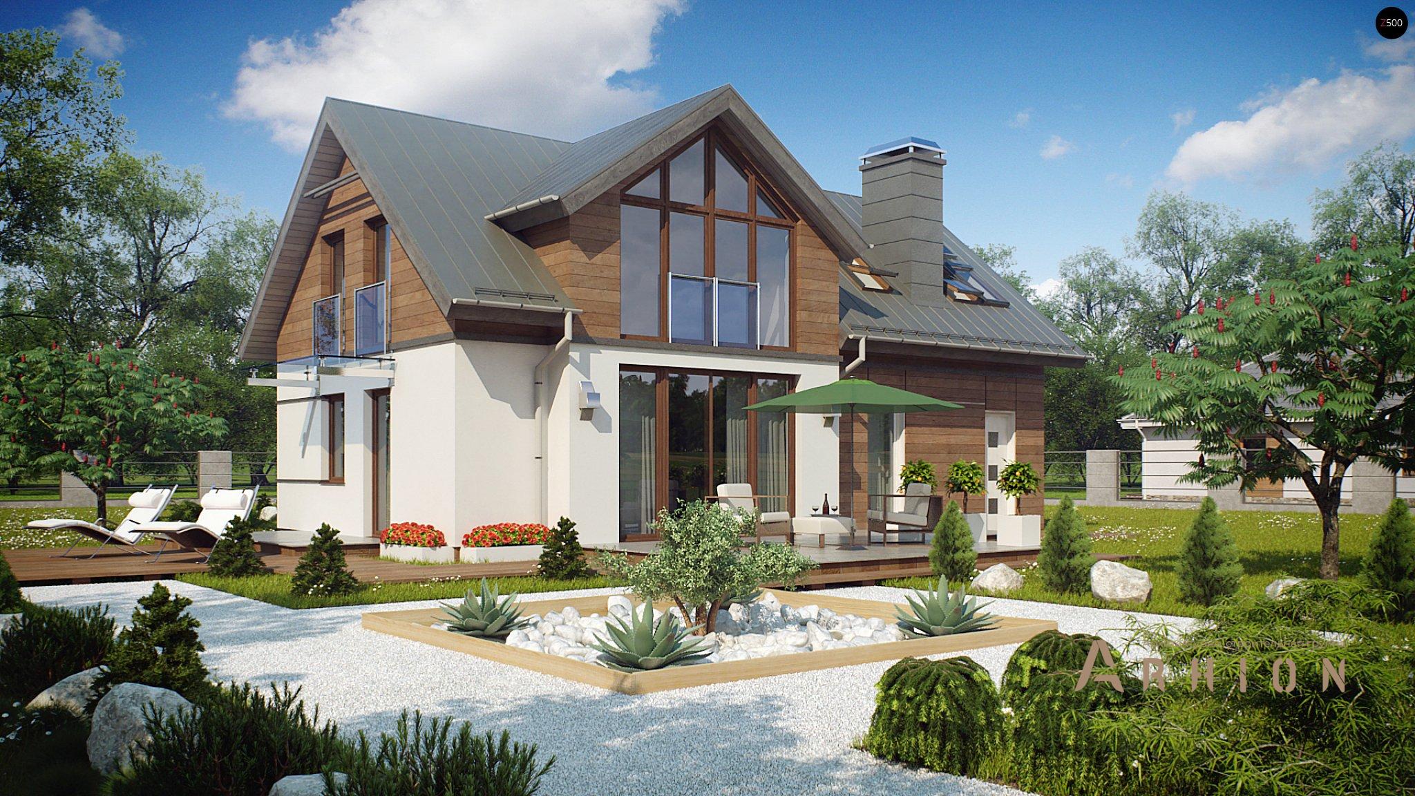 12. Проект одноэтажного дома в европейском стиле с двускатной кровлей, Z226, площадью - 149 кв c мансардой, терассой, балконом, гаражом