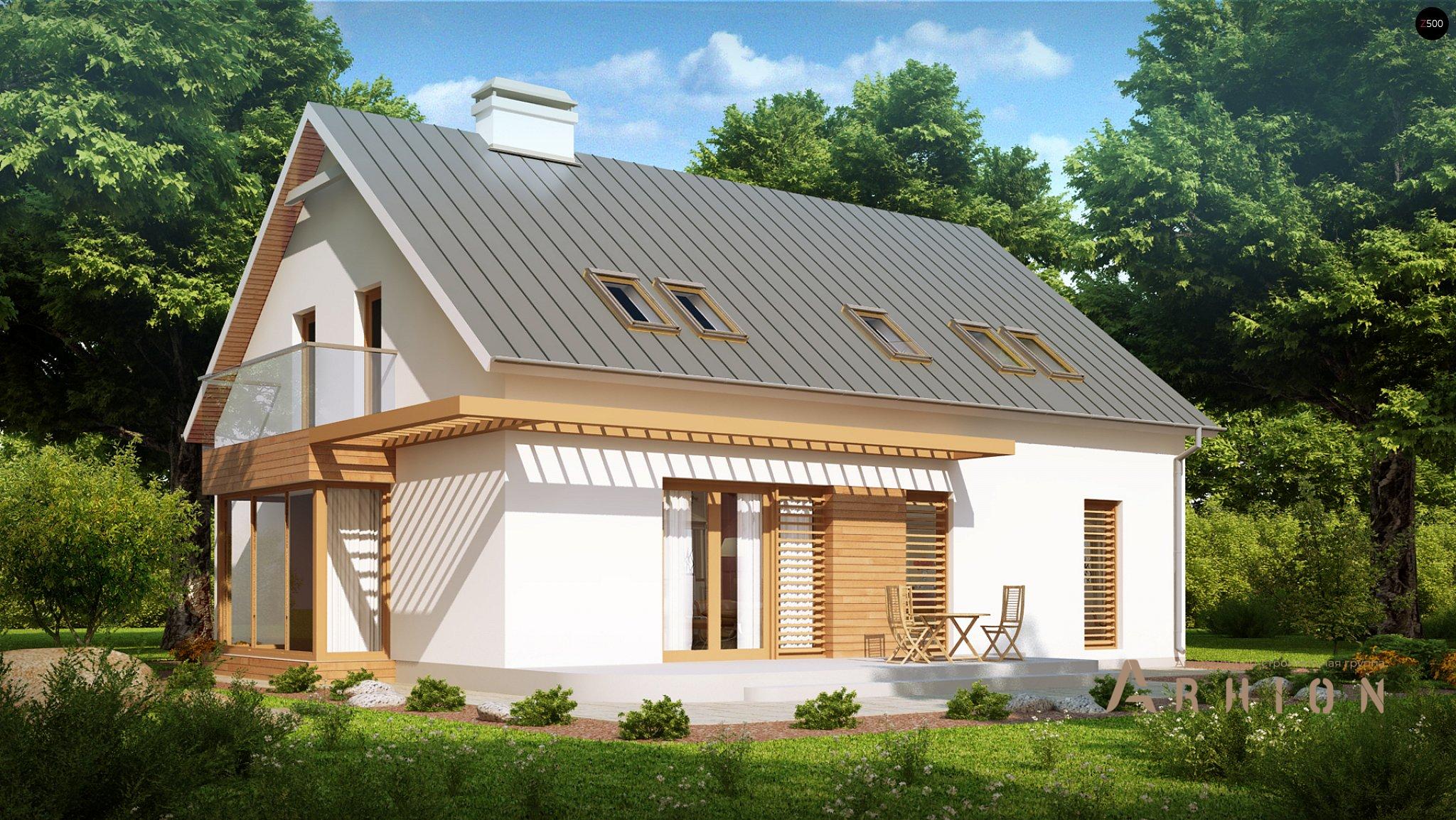 2. Проект одноэтажного дома в канадском стиле с двускатной кровлей, Z234, площадью - 200 кв c мансардой, терассой, балконом, гаражом, эркером