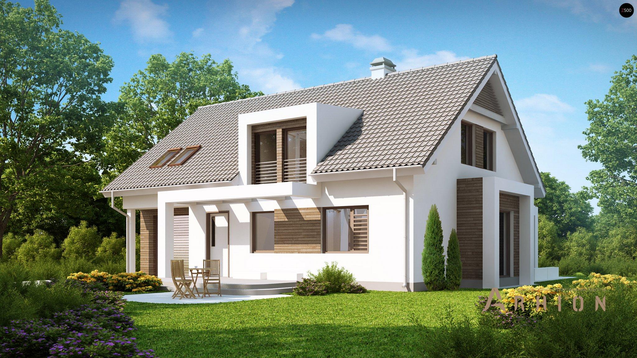 1. Проект одноэтажного дома в финском стиле с двускатной кровлей, Z236, площадью - 211 кв c мансардой, терассой, балконом, гаражом, эркером