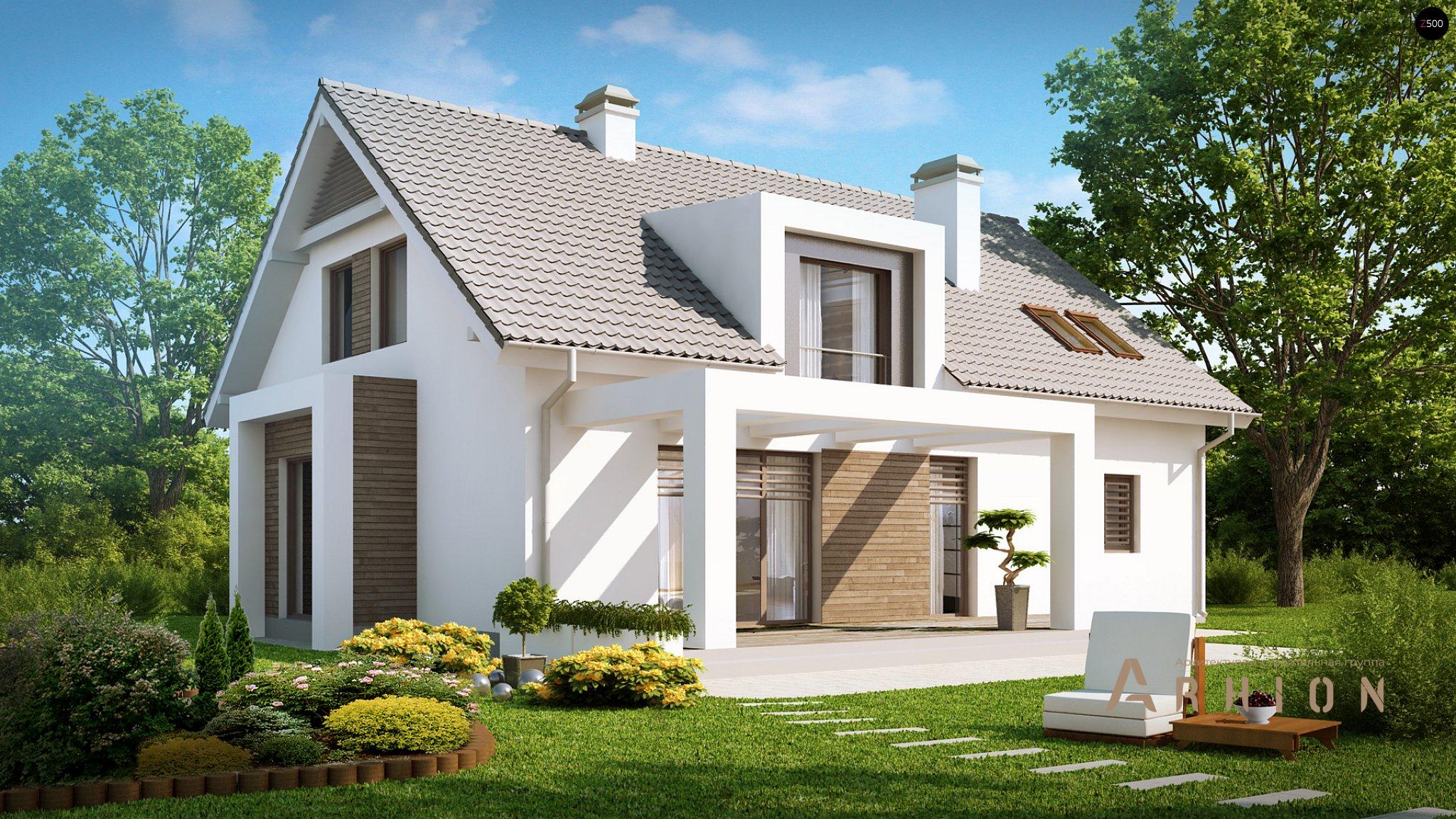 2. Проект одноэтажного дома в финском стиле с двускатной кровлей, Z236, площадью - 211 кв c мансардой, терассой, балконом, гаражом, эркером