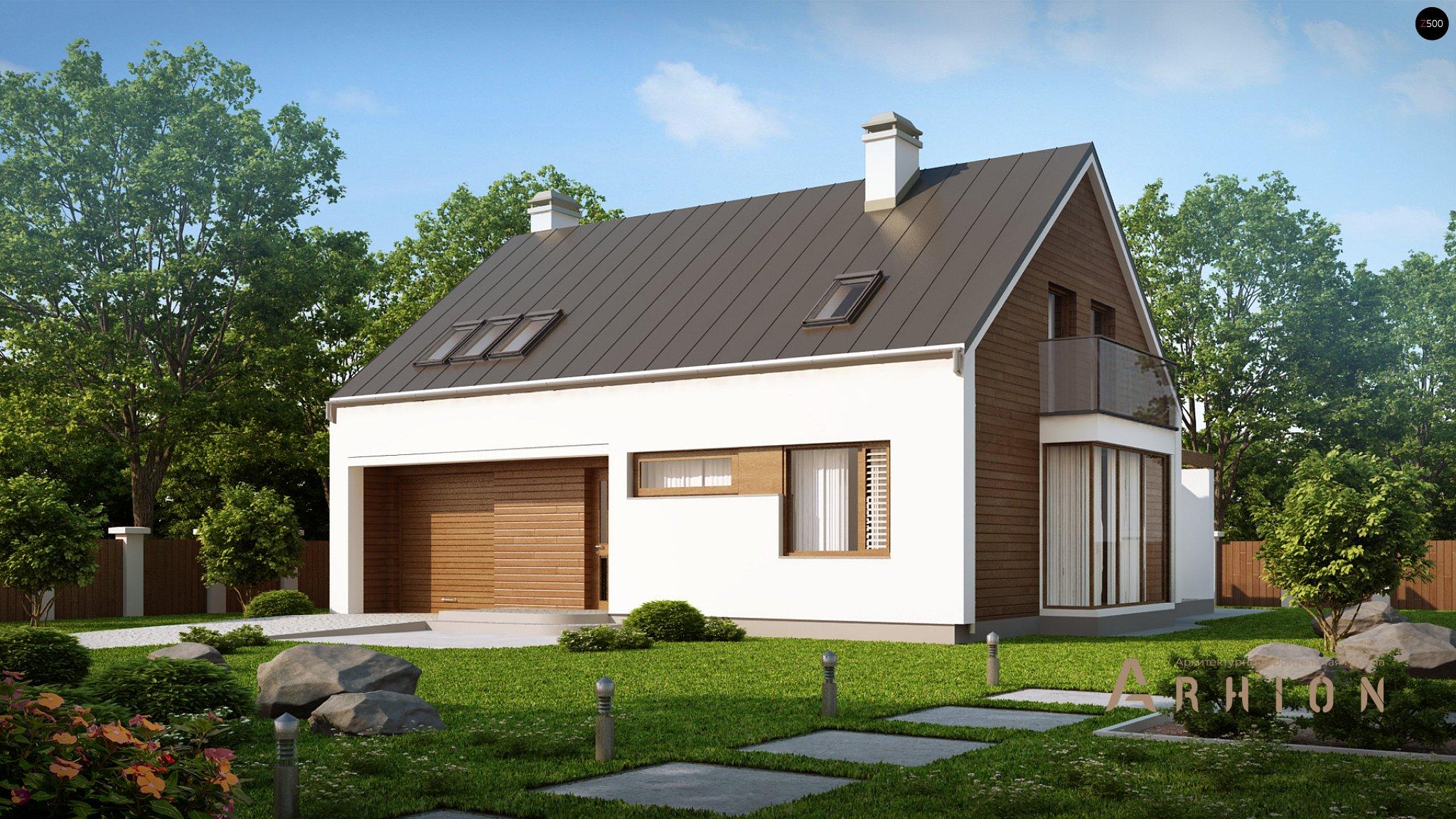 1. Проект одноэтажного дома в стиле барн с двускатной кровлей, Z237, площадью - 189 кв c мансардой, терассой, балконом, гаражом, эркером