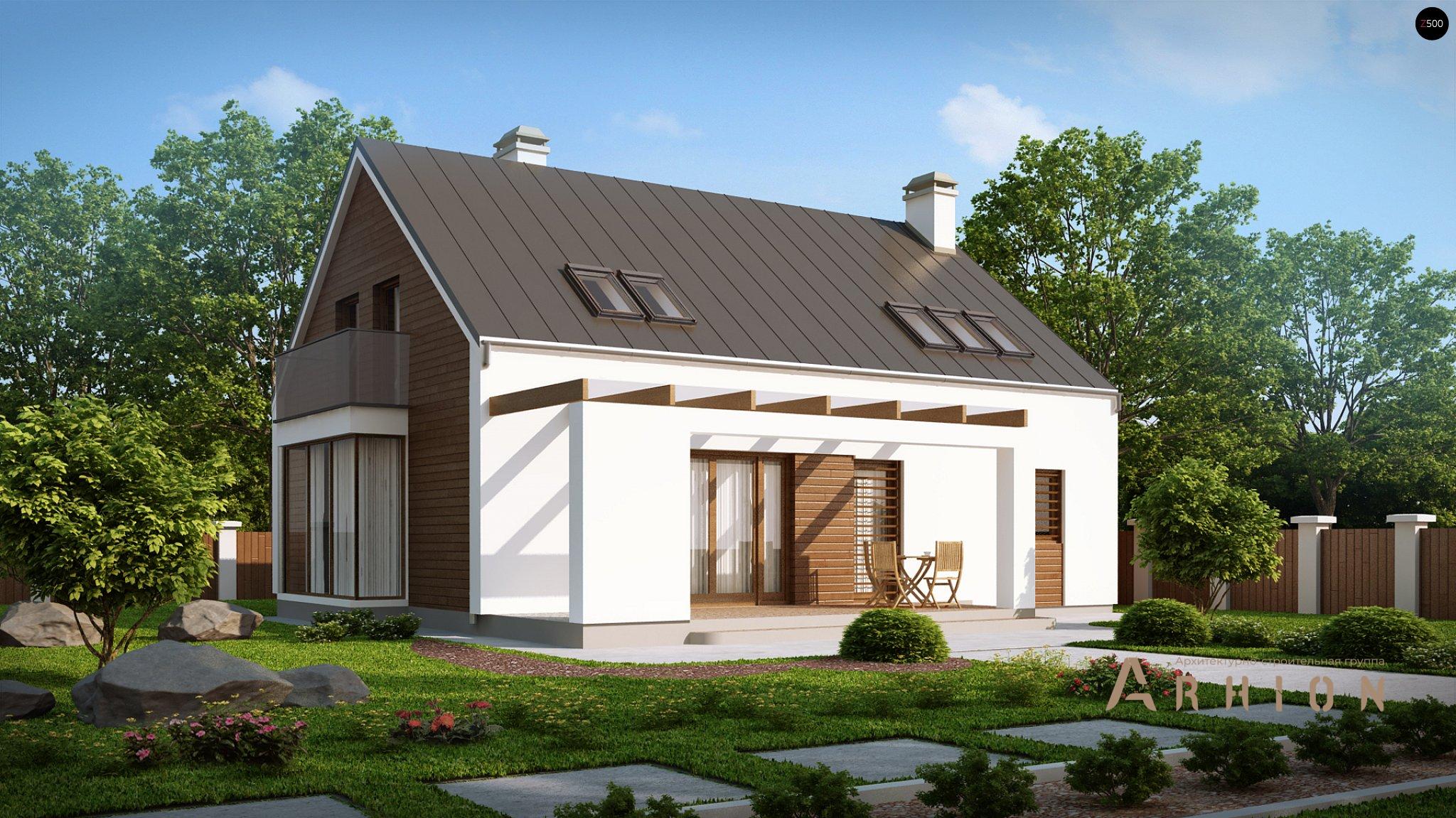 2. Проект одноэтажного дома в стиле барн с двускатной кровлей, Z237, площадью - 189 кв c мансардой, терассой, балконом, гаражом, эркером