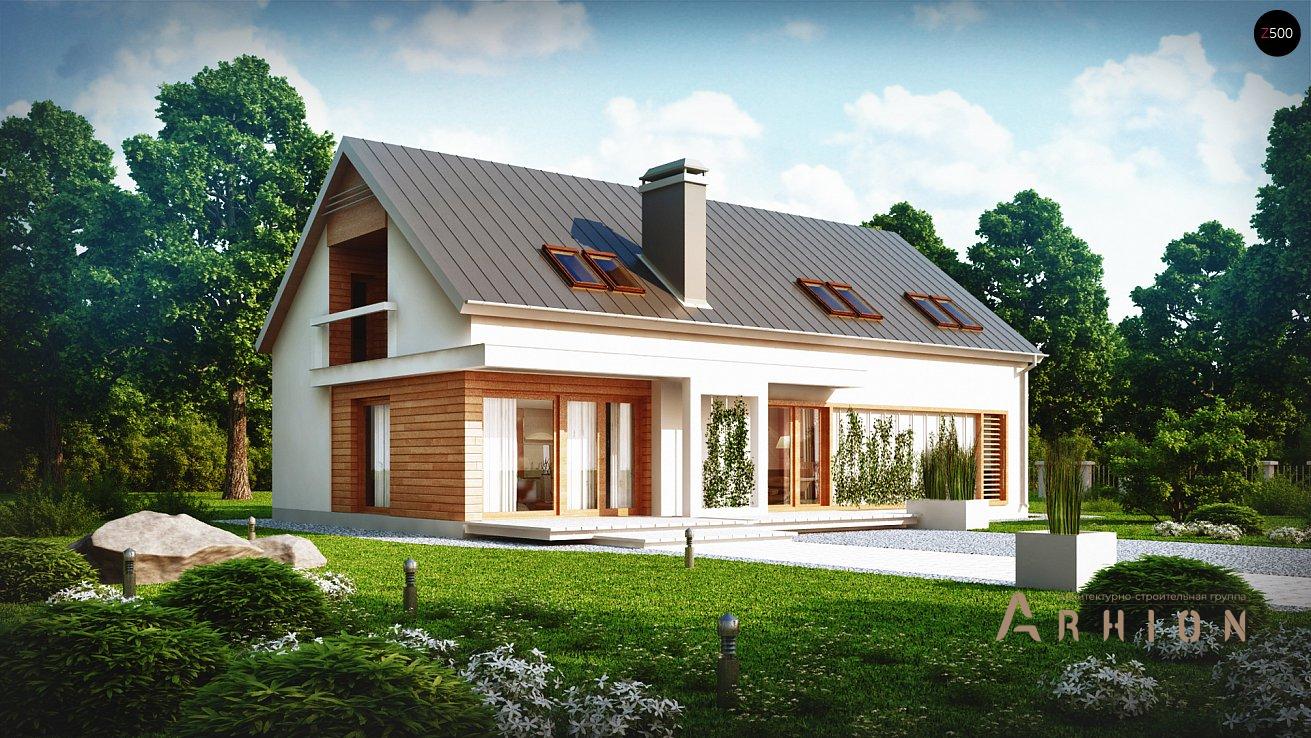 2. Проект одноэтажного дома в канадском стиле с двускатной кровлей, Z238, площадью - 223 кв c мансардой, терассой, гаражом