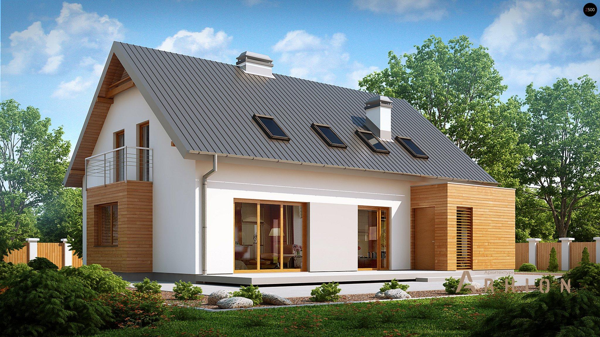 2. Проект одноэтажного дома в канадском стиле с двускатной кровлей, Z239, площадью - 205 кв c мансардой, терассой, балконом, гаражом, эркером