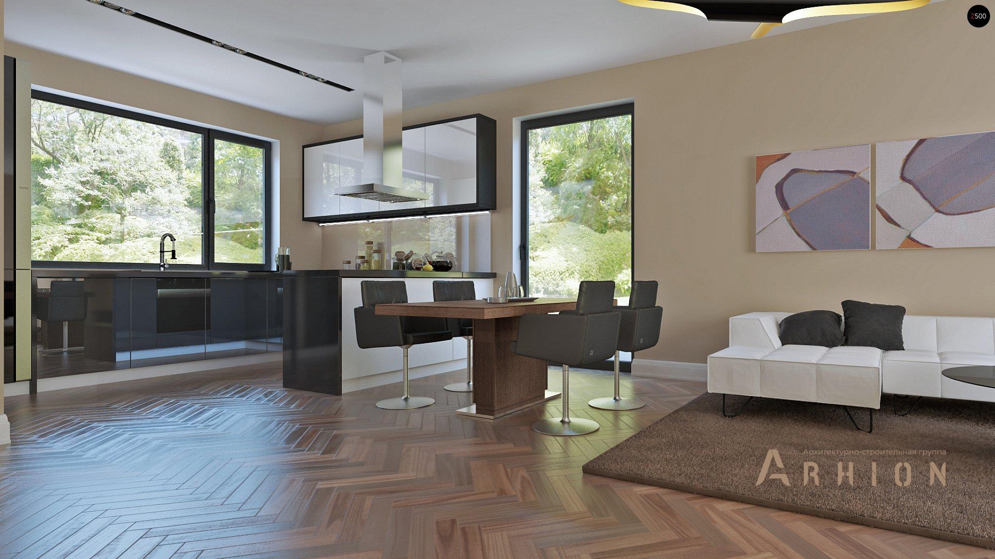 4. Проект одноэтажного дома в современном стиле с двускатной кровлей, Z240, площадью - 195 кв c мансардой, терассой, гаражом