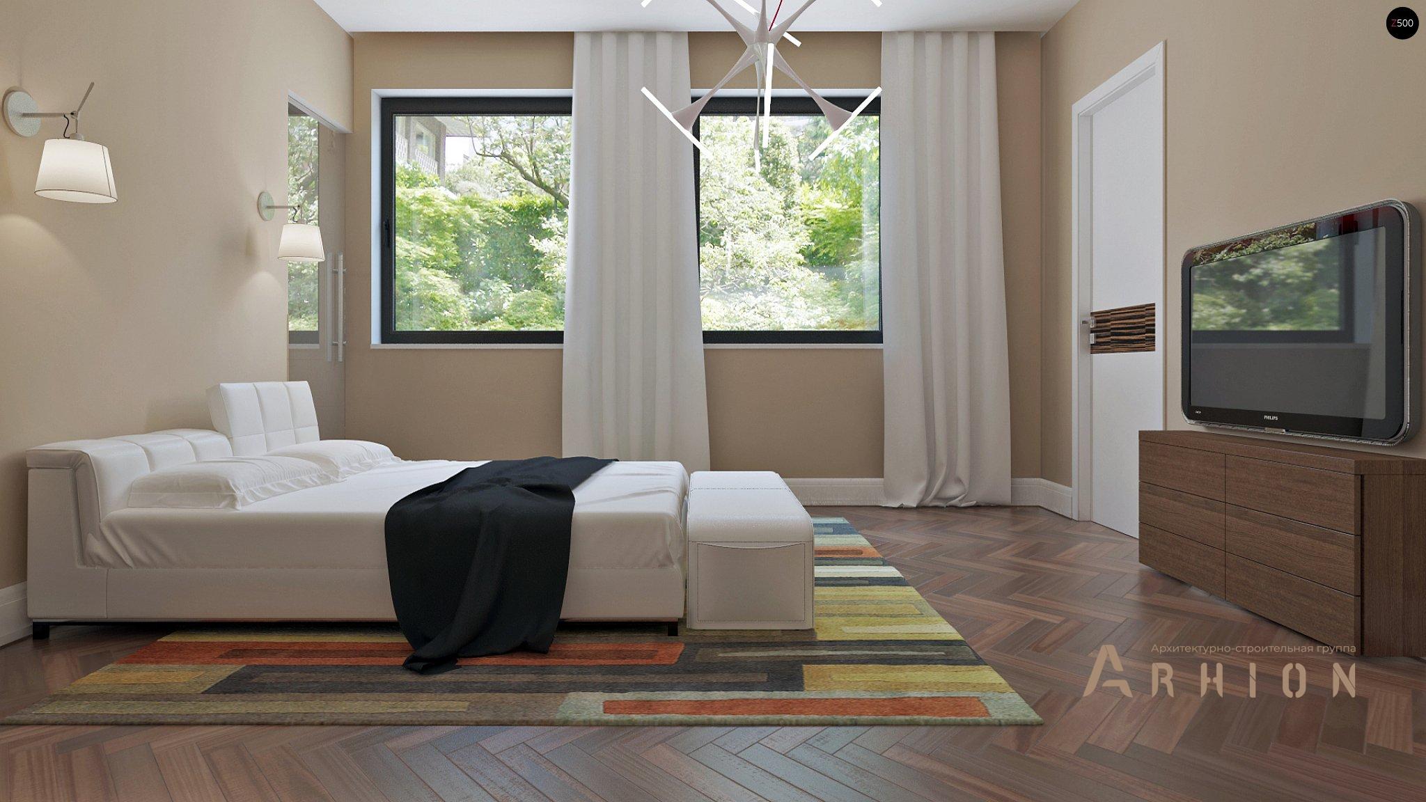 7. Проект одноэтажного дома в современном стиле с двускатной кровлей, Z240, площадью - 195 кв c мансардой, терассой, гаражом