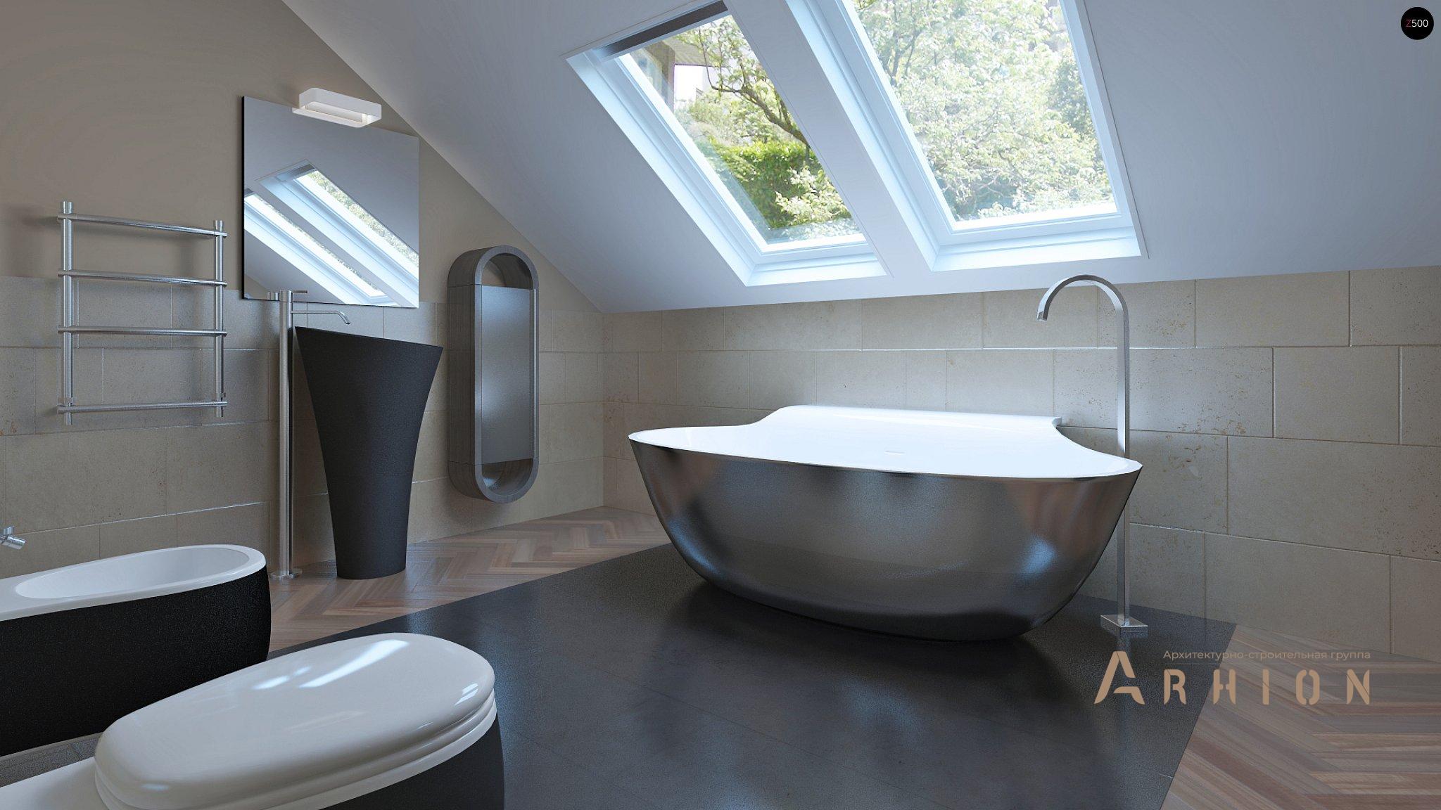 8. Проект одноэтажного дома в современном стиле с двускатной кровлей, Z240, площадью - 195 кв c мансардой, терассой, гаражом