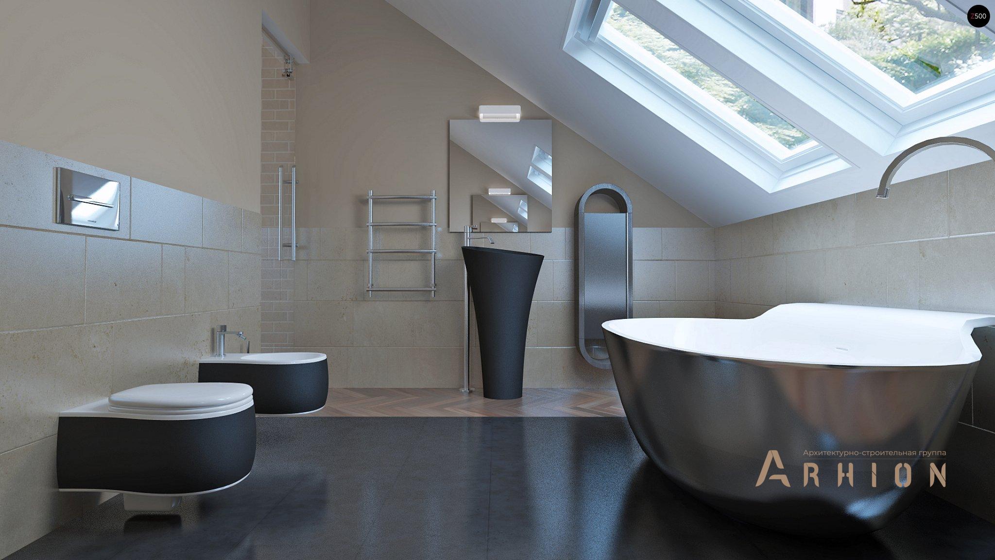 9. Проект одноэтажного дома в современном стиле с двускатной кровлей, Z240, площадью - 195 кв c мансардой, терассой, гаражом