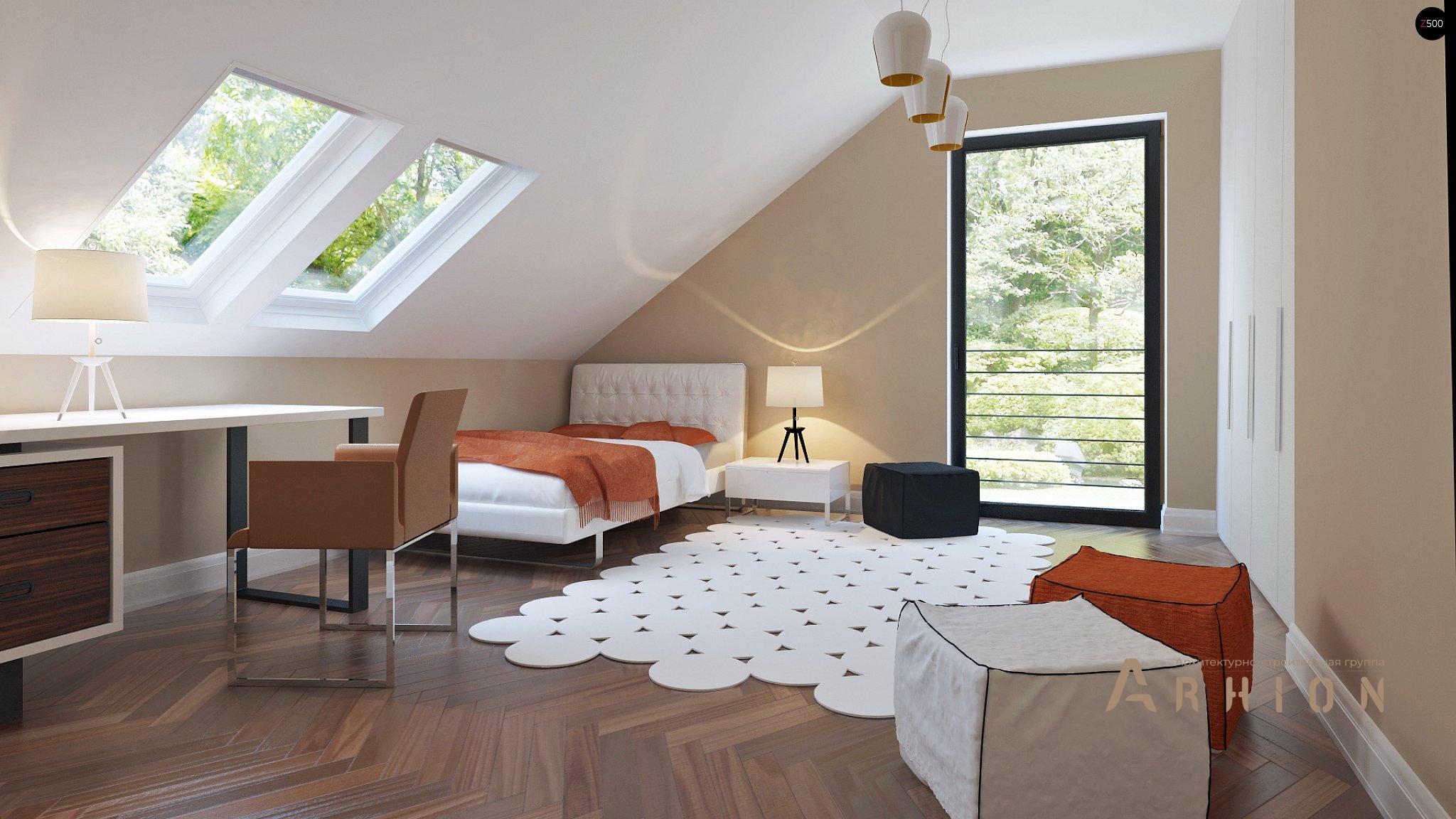 10. Проект одноэтажного дома в современном стиле с двускатной кровлей, Z240, площадью - 195 кв c мансардой, терассой, гаражом