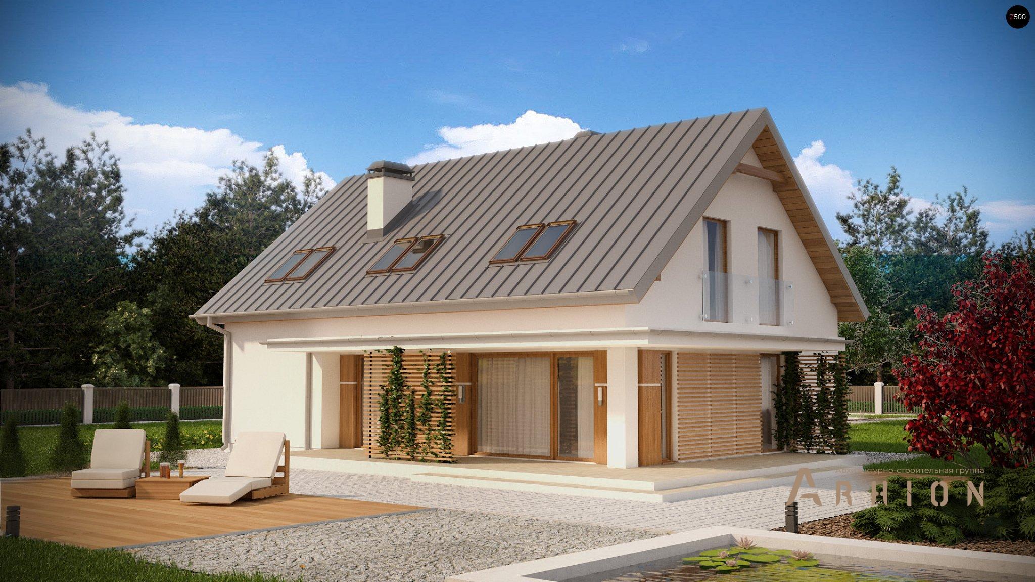 12. Проект одноэтажного дома в современном стиле с двускатной кровлей, Z240, площадью - 195 кв c мансардой, терассой, гаражом