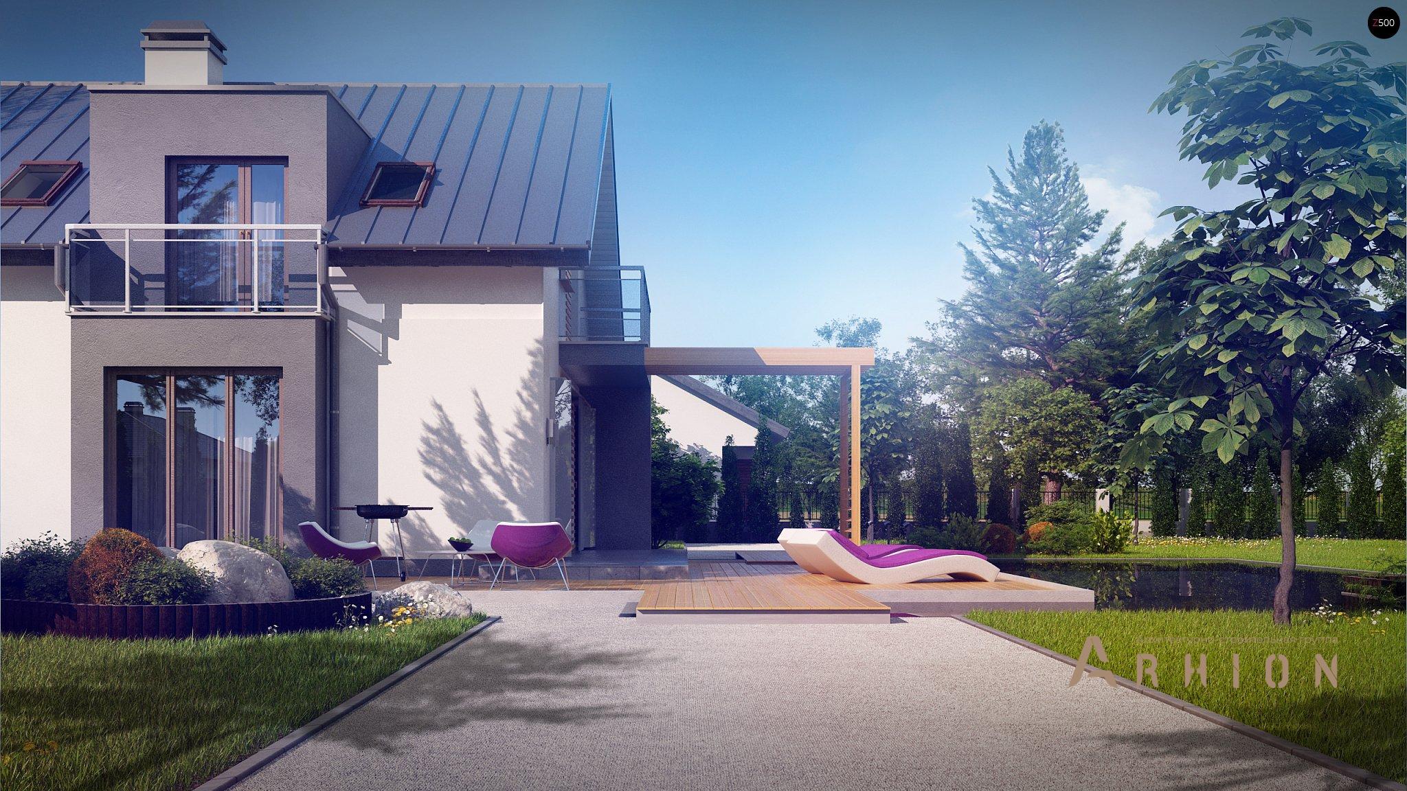 4. Проект одноэтажного дома в европейском стиле с двускатной кровлей, Z245, площадью - 121 кв c мансардой, терассой, балконом