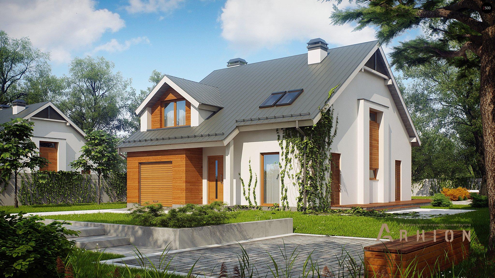 2. Проект одноэтажного дома в современном стиле с двускатной кровлей, Z246, площадью - 203 кв c мансардой, терассой, гаражом