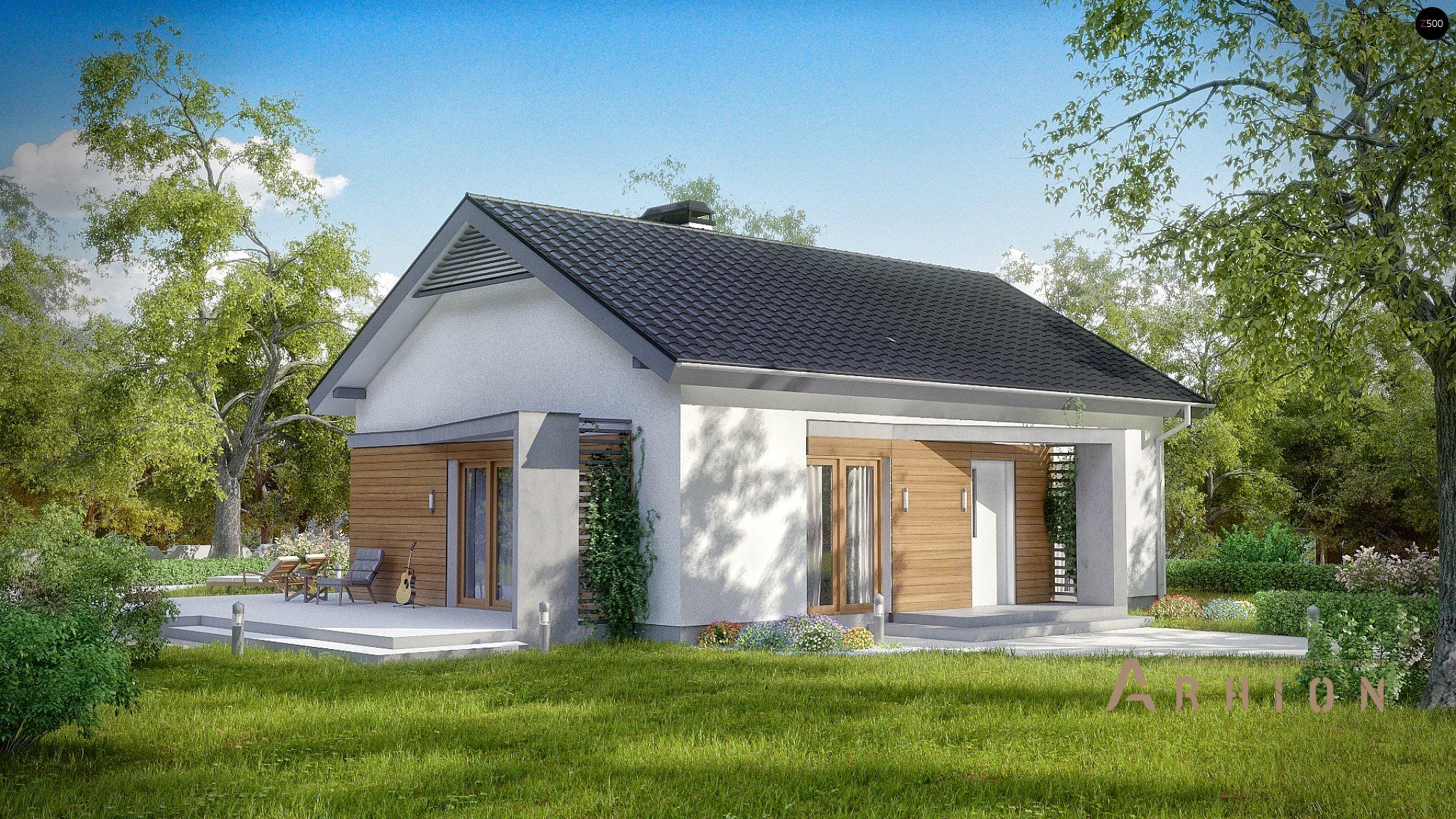 1. Проект одноэтажного дома в современном стиле с двускатной кровлей, Z255, площадью - 80 кв c терассой